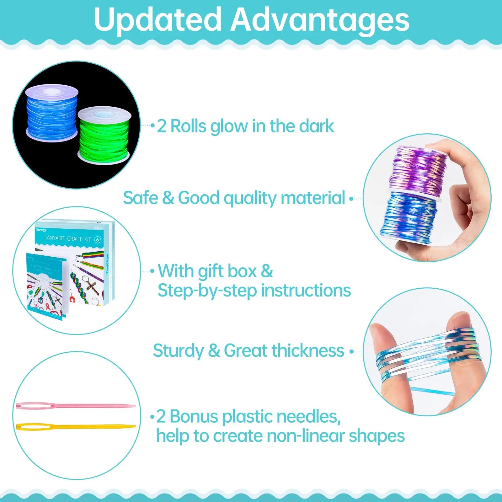 Tresotoyo Lanyard String, 20 Rolls Gimp String, Plastic String Lacing Cord, Boondoggle String Kit 1200 Feet and 52Pcs Keychain Lanyards Accessories for Keychain Crafts, Bracelet with Instruction Box