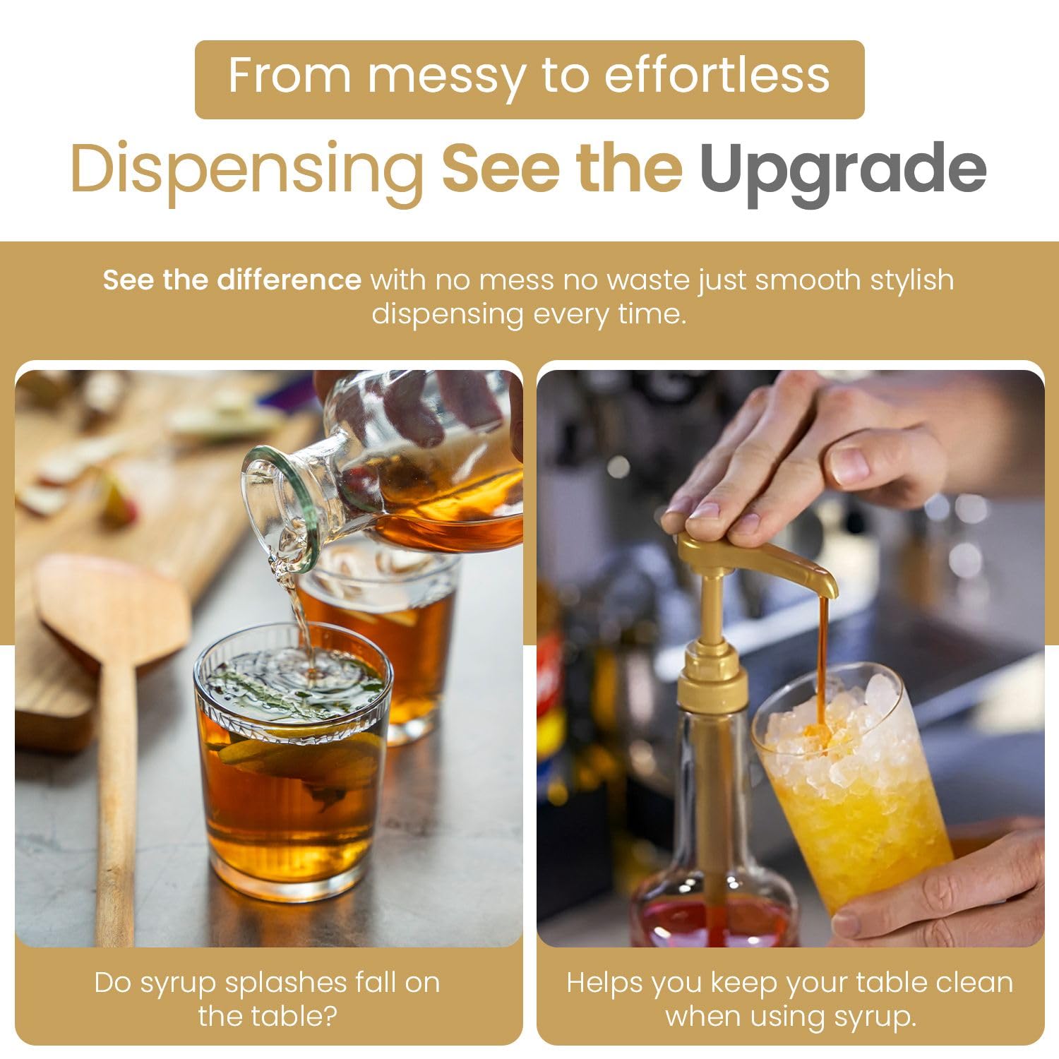 Syrup Pump for Coffee Syrup Bottles – 4-Pack Dispenser Pumps Fits 750ml / 25.4 oz Flavoring Syrup Bottles – Compatible with Torani, Monin & More – Gold Coffee Syrup Dispenser Pump for Home & Cafe Use