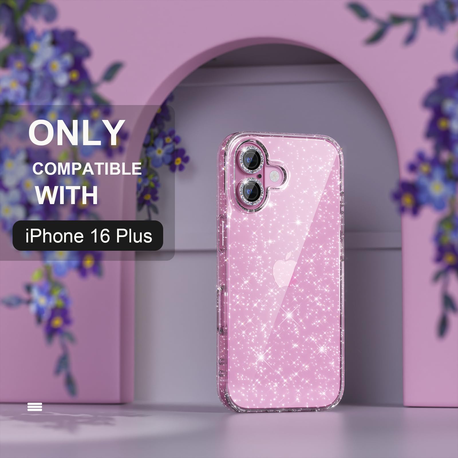 Choiche Compatible for iPhone 16 Plus Case Women Phone Case, Cute Bling Sparkly, Military Grade Drop Protection, 2 Diamond Camera Lens Covers, 2 Tempered Glass Protectors, 6.7 inch (Glitter Clear)