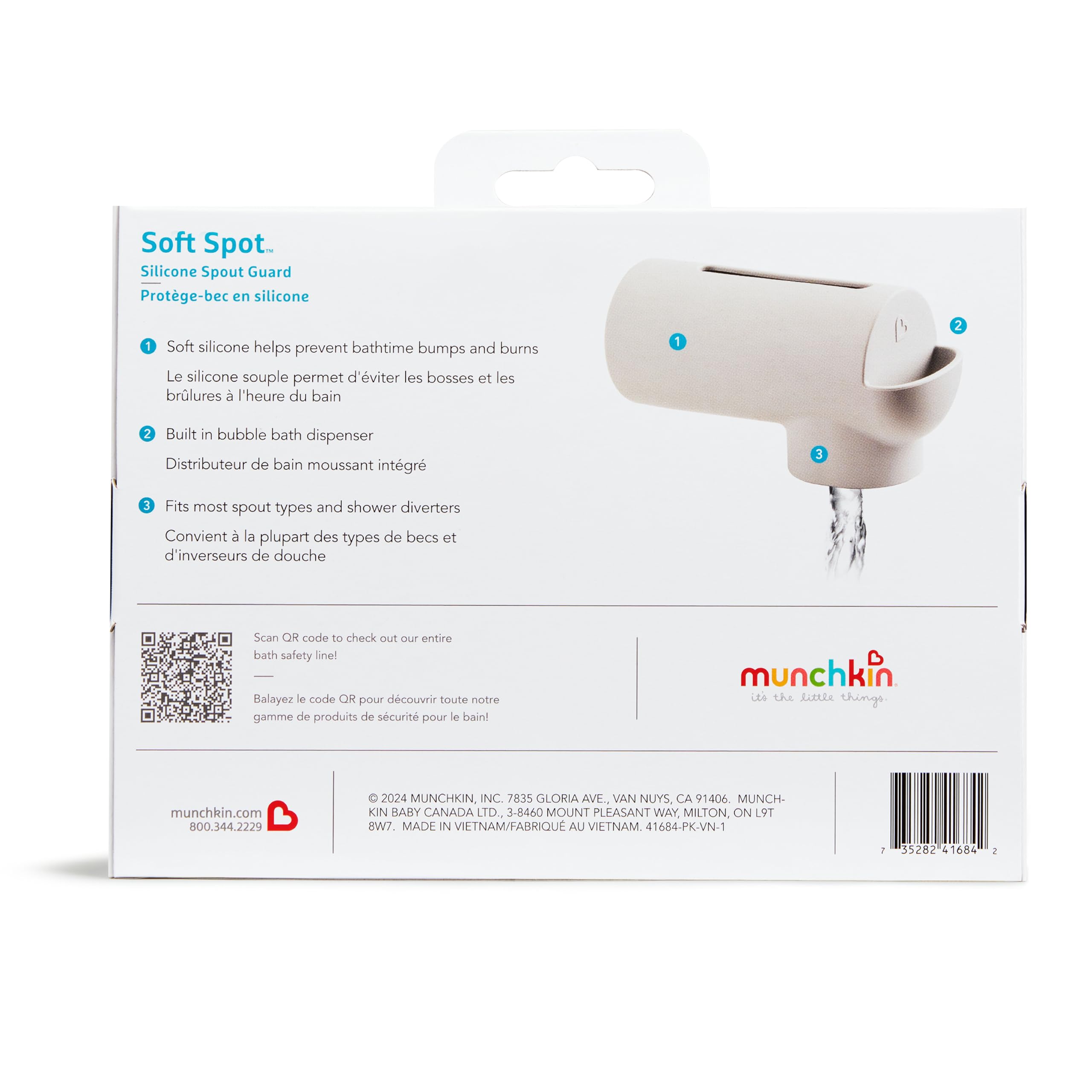 Munchkin® Soft Spot™ Bath Spout Cover for Baby, Bathtub Guard with Built-in Bubble Bath Dispenser, Silicone, Grey