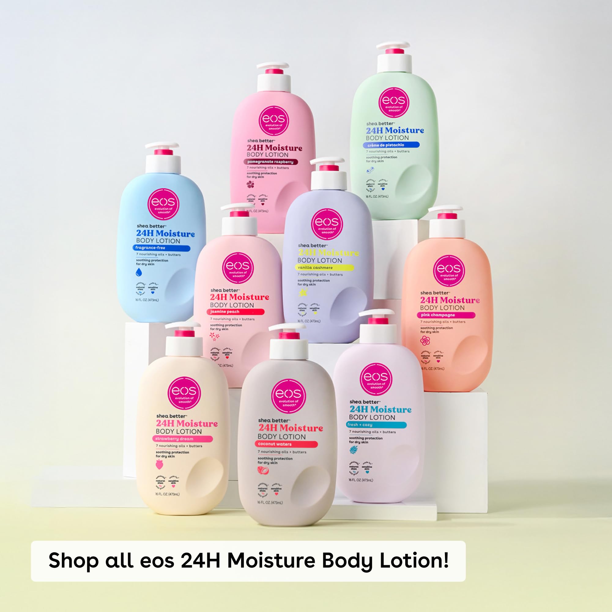 eos Shea Better Body Lotion Vanilla Cashmere, 24-Hour Moisture Skin Care, Lightweight & Non-Greasy, Natural Shea, Vegan, Vanilla Body Lotion, 16 fl oz