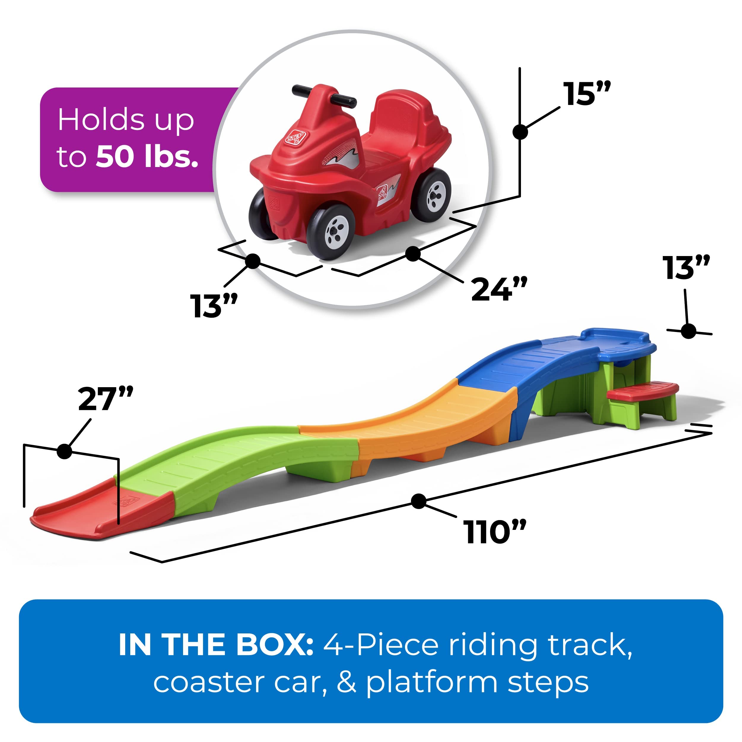 Step2 Up & Down Roller Coaster Kids Ride On Toy, Push Car, Indoor/Outdoor Playset, Made of Durable Plastic, Max Weight 50 lbs., For Toddlers 2-5 Years Old, Multicolor