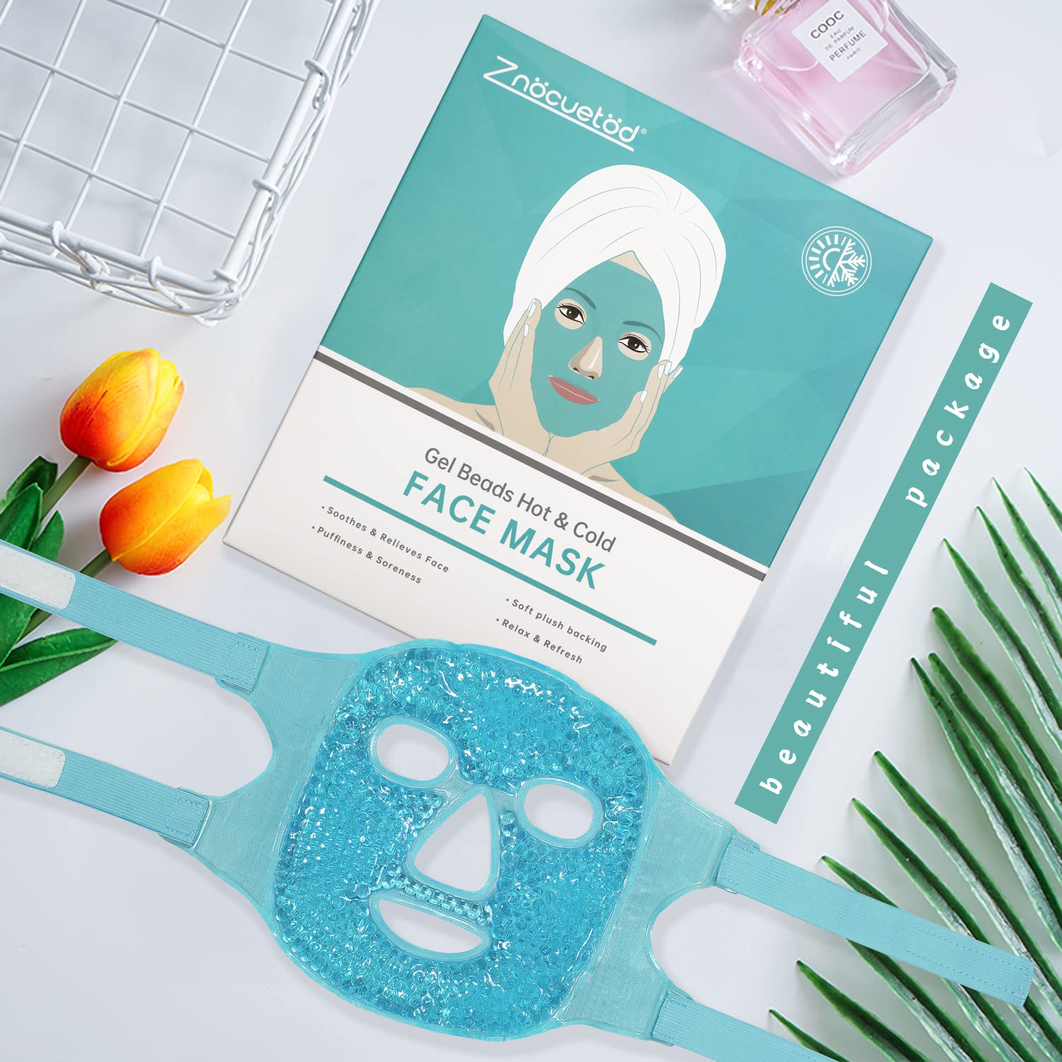 ZNÖCUETÖD Cold Face Eye Mask Ice Pack Reduce Facial Puff, Dark Circles, Gel Beads Hot Heat Cold Compress Pack, Face SPA for Woman Sleeping, Pressure, Headaches, Skin Care, Post Laser Care[Blue]