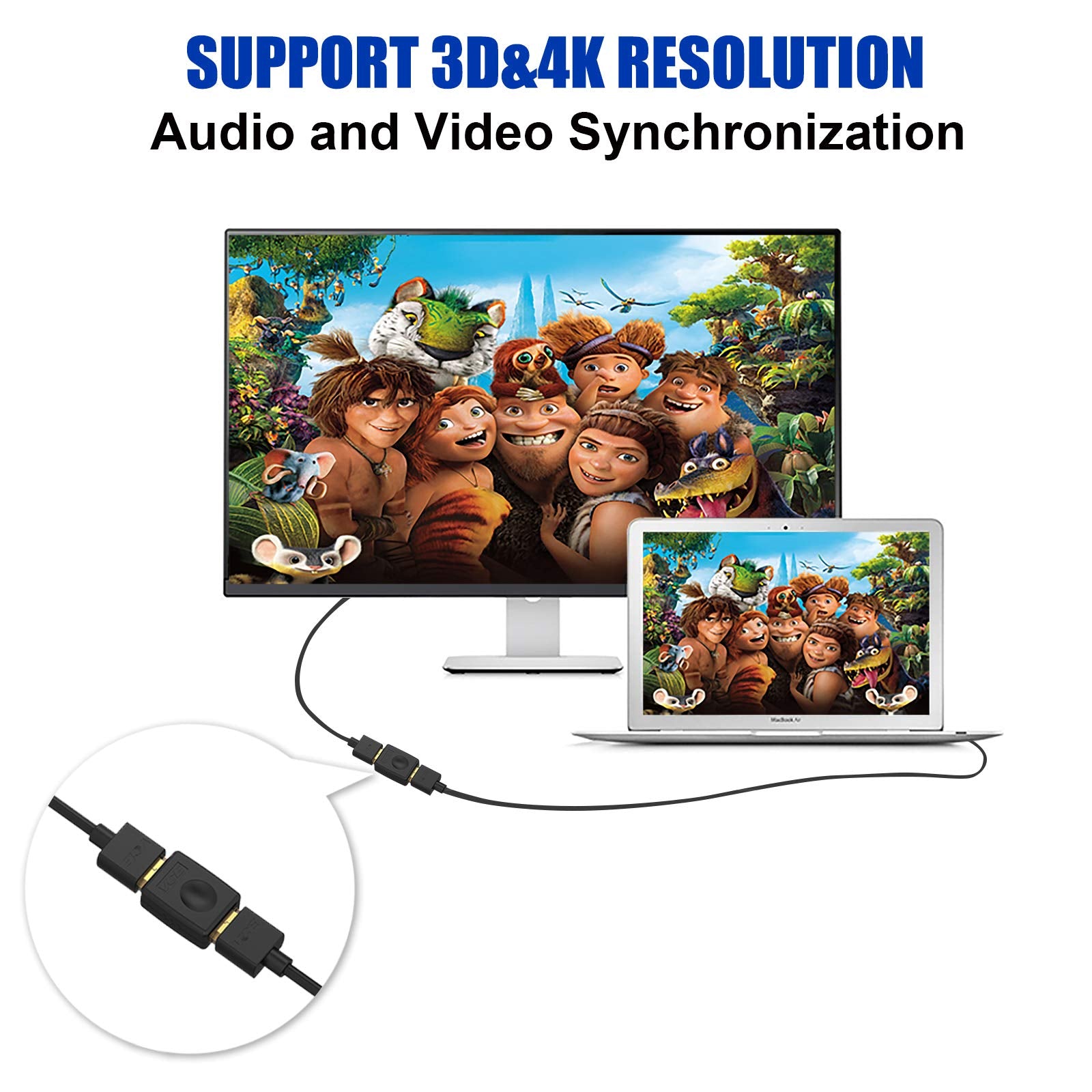 VCE HDMI Coupler HDMI Female to Female Connector 3D 4K Extension Adapter Compatible with PCs and Xbox One，Wall-Mounted TVs and Five TV Sticks, 2-Pack