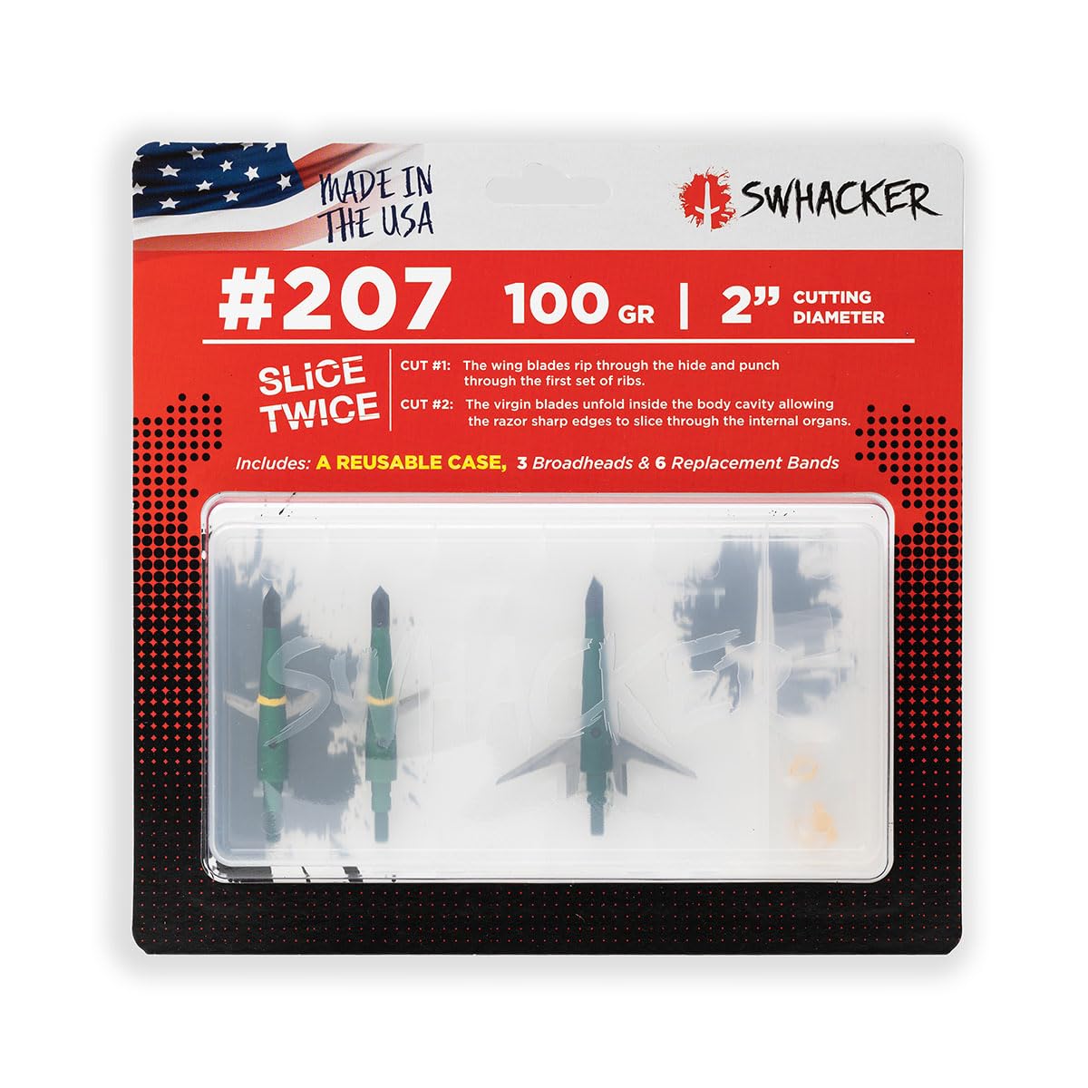 Swhacker SWH00207 #207 2 Inch Cut Broadheads Set of 3-100 Grain, Green, 2"