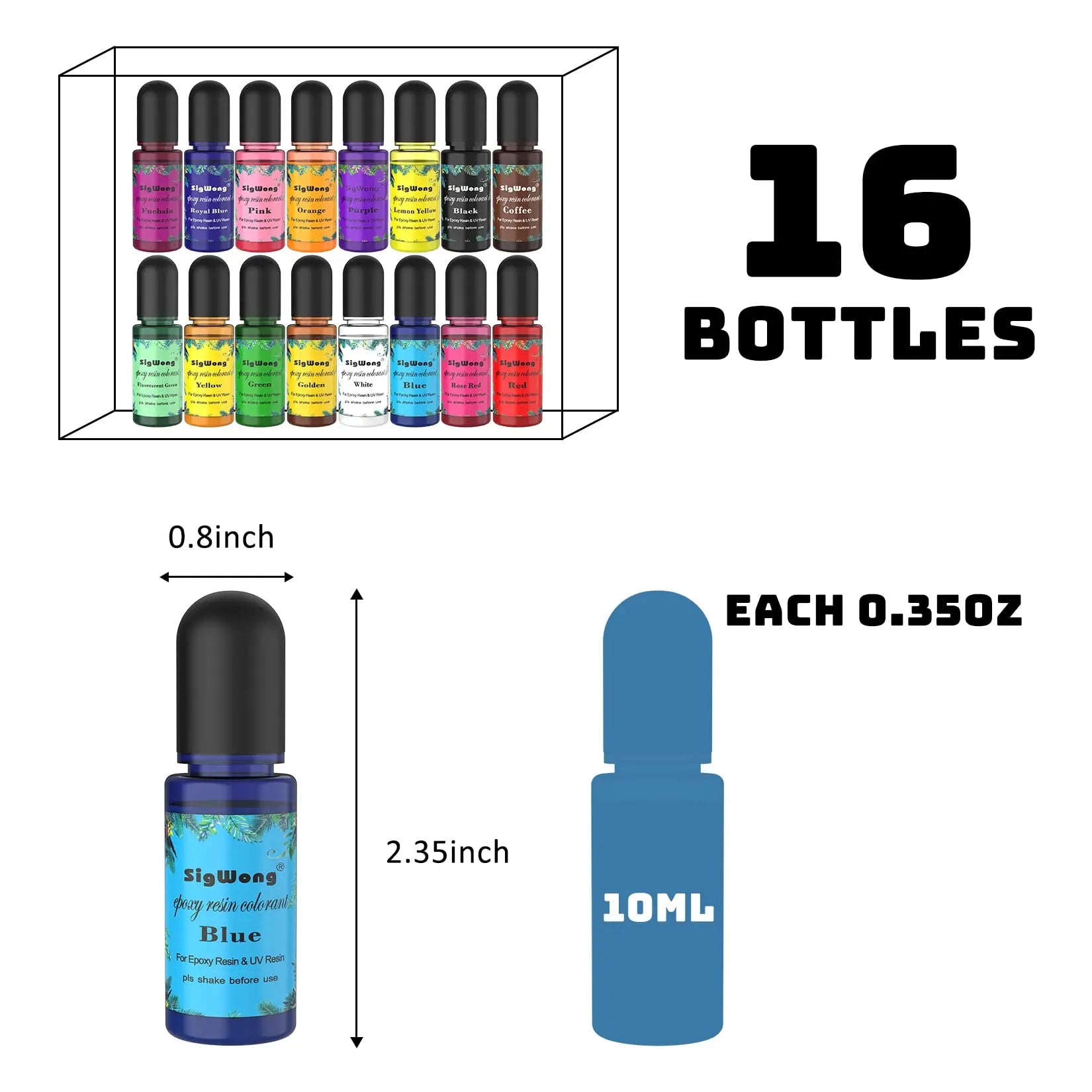 Epoxy Resin Pigment - 16 Colors Translucent Resin Colorant, Highly Concentrated Resin Dye for DIY Jewelry Making, AB Resin Coloring - 10ml