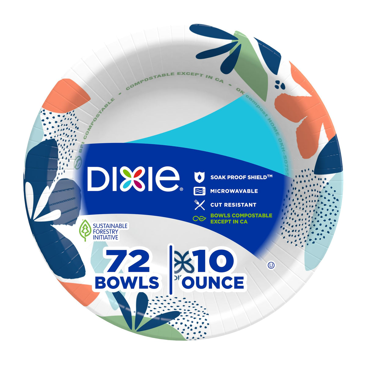 Dixie Kleine Papierschalen, 10 Oz, 72 Stück, Mikrowellengeeignet, Durchweichsicher, Einwegschalen ideal für Snacks, Desserts und leichte Mittagsmahlzeiten