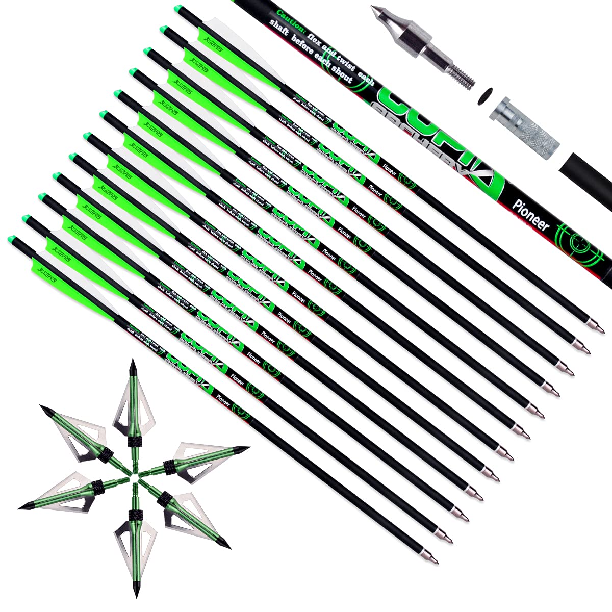 LWANO Armbrustbolzen 20 22 Zoll Carbon-Pfeile 12er-Pack und 6er-Pack Jagdspitzen-Set
