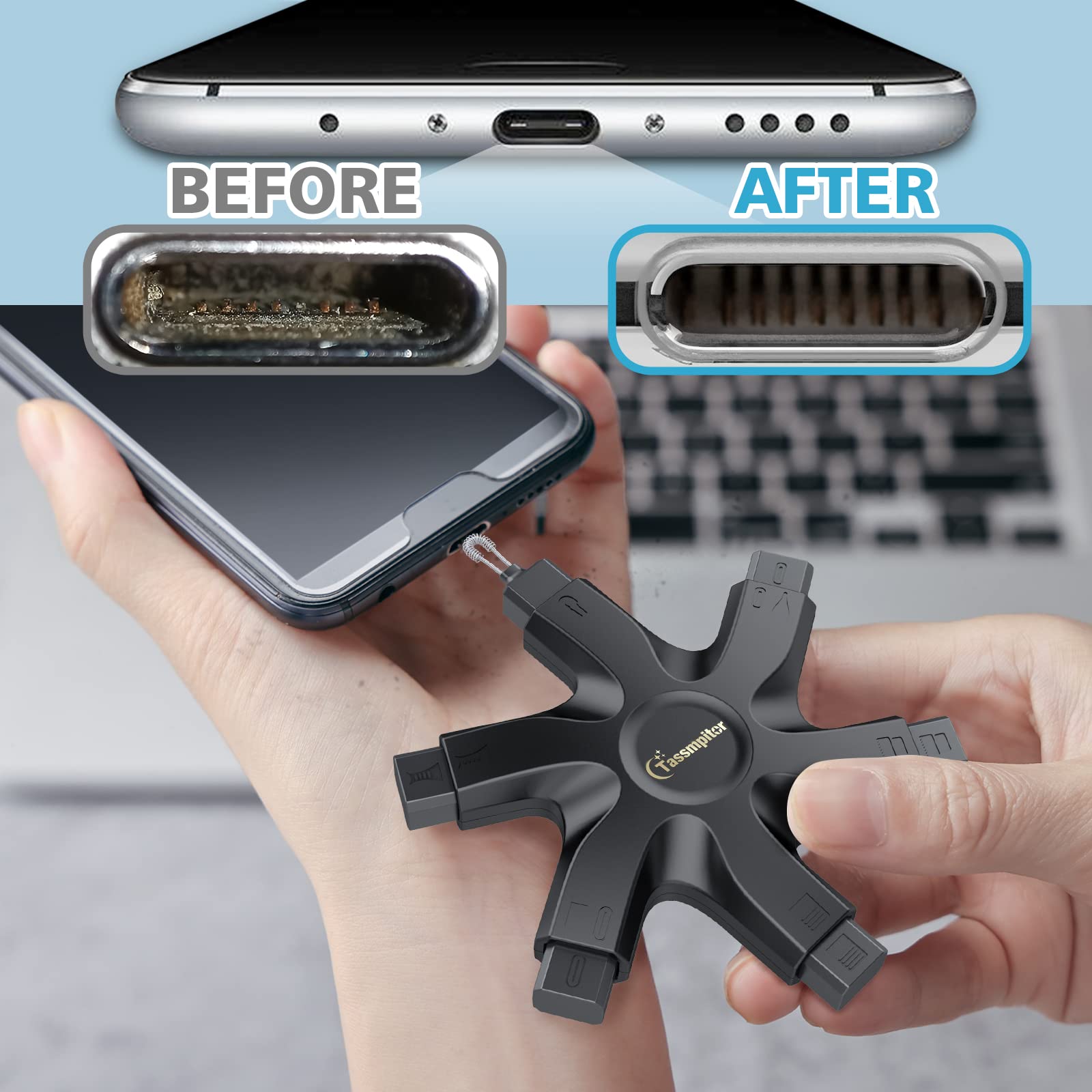 Tassmpitor for iPhone Cleaning Kit Port Cleaner, Repair and Restore Tool for iPad Pro Watch Cell Phone Charging Port, Lightning Charger Cables Speaker Airpod Cleaning Putty Dust for All Devices