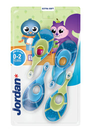 Jordan* | Step 1 Baby Toothbrush | 0-2 Years, Soft Bristles, BPA Free | Green & Blue | 4 Pack