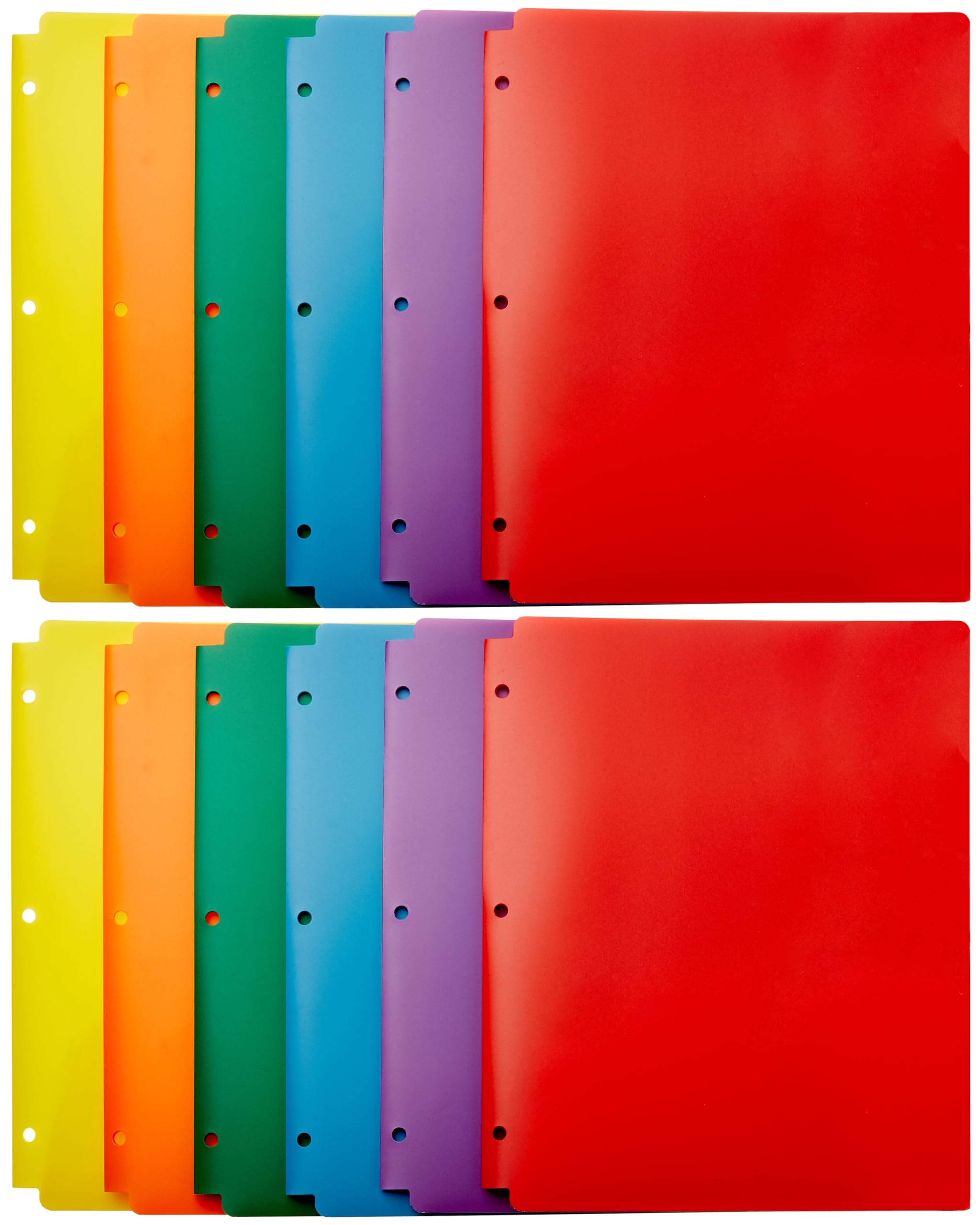 Amazon Basics Plastic 3 Hole Punch Folders with 2 Pockets, 8.5 x 11 inches, Pack of 12, Assorted Color