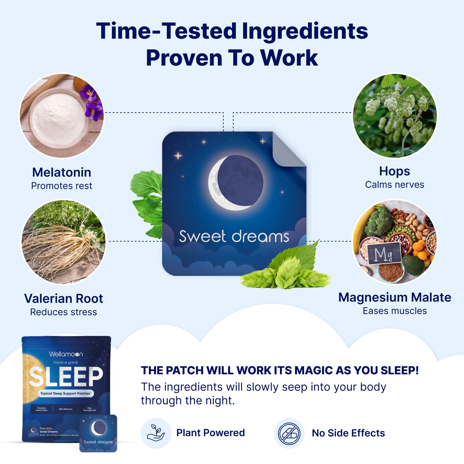 Wellamoon Original Sleep Patches for Adults Extra Strength | Easy-to-Apply Sleep Patch with Melatonin & Valerian | Relax & Wake Up Refreshed | Long-Lasting Night Comfort for Men & Women | 28 Patches