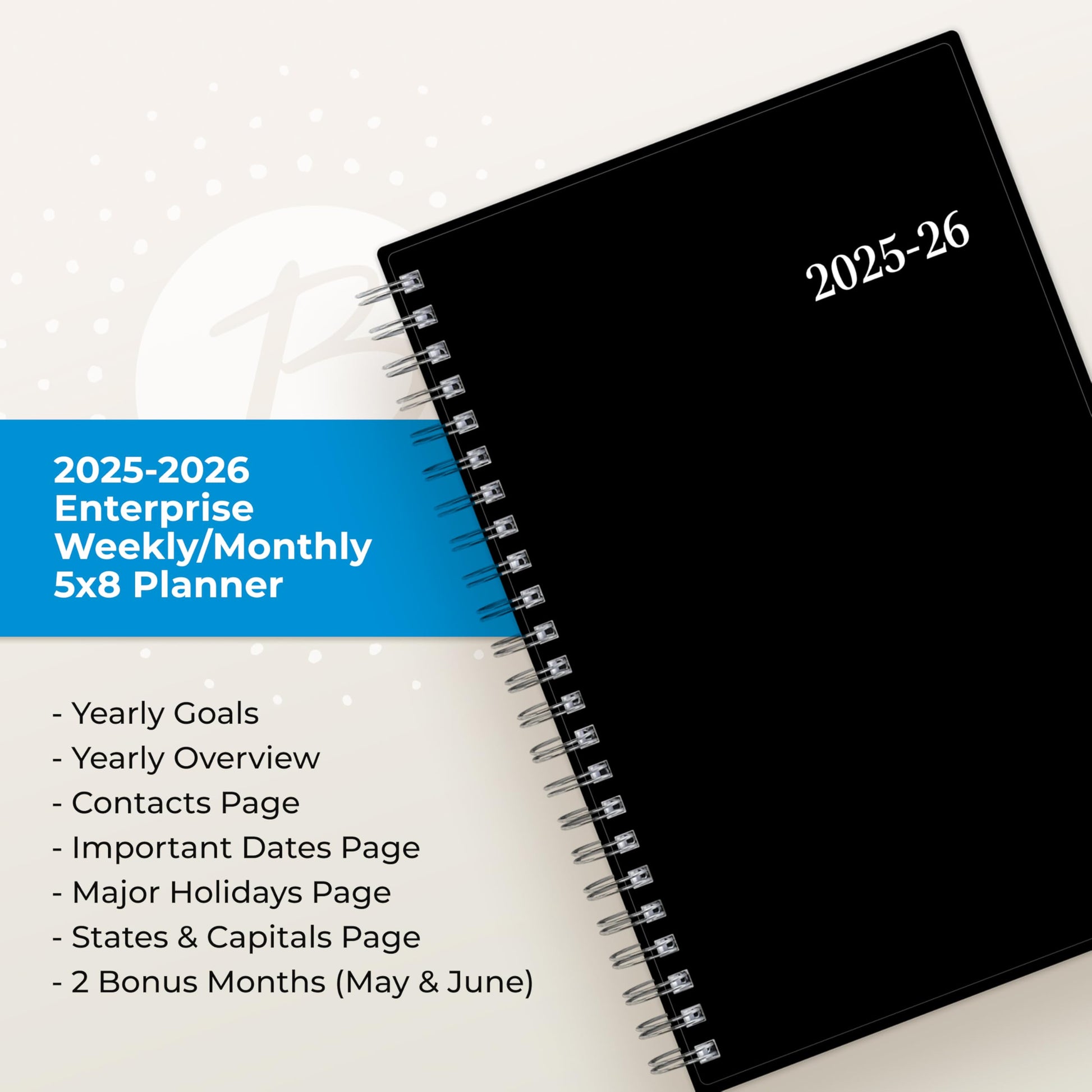 Blue Sky 2025-2026 Weekly and Monthly Academic Year Planner Calendar, July 2025 - June 2026, 5" x 8", Flexible Cover, Wirebound, Laminated Tabs, Enterprise (Enterprise 2025-2026, 5" x 8")