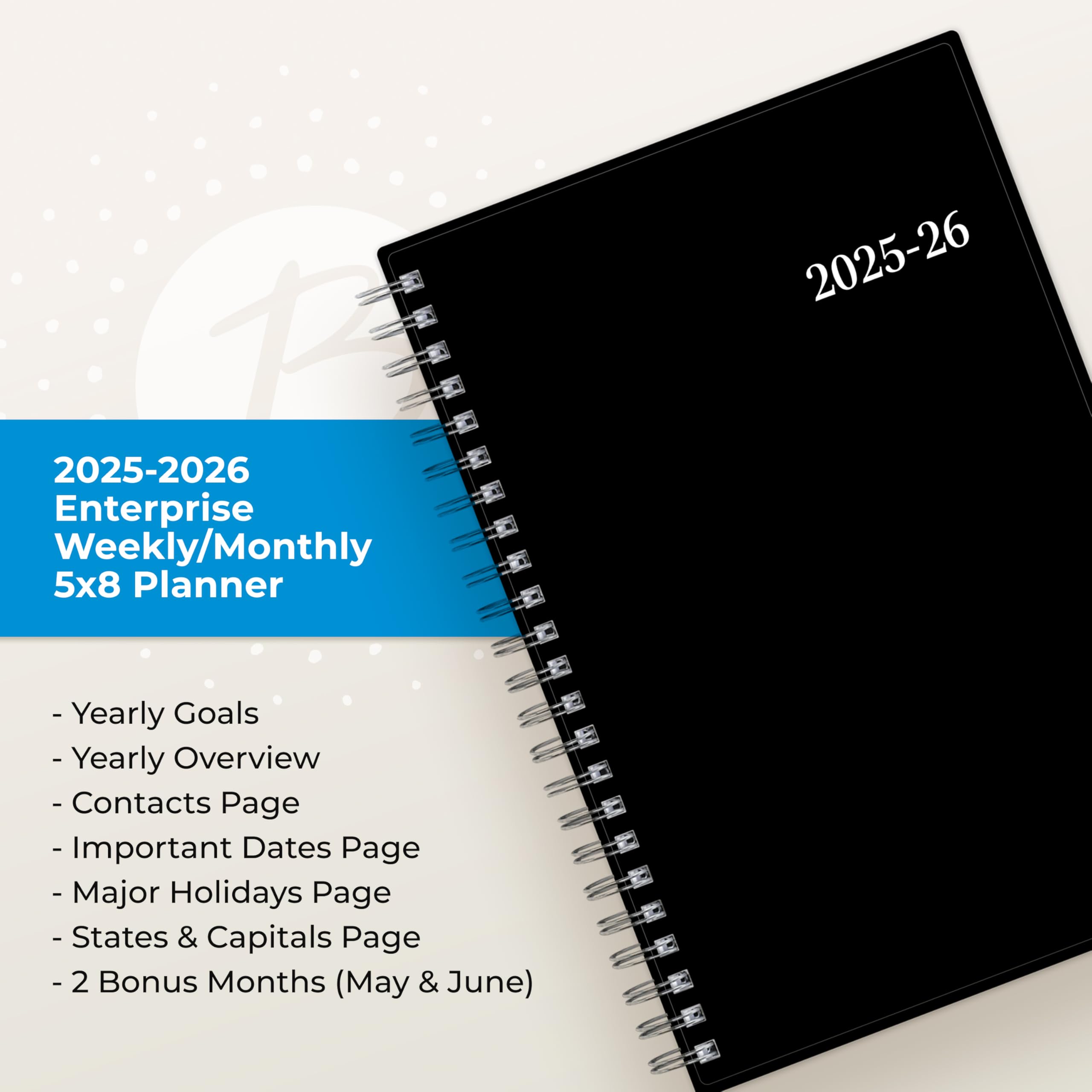 Blue Sky 2025-2026 Weekly and Monthly Academic Year Planner Calendar, July 2025 - June 2026, 5" x 8", Flexible Cover, Wirebound, Laminated Tabs, Enterprise (Enterprise 2025-2026, 5" x 8")