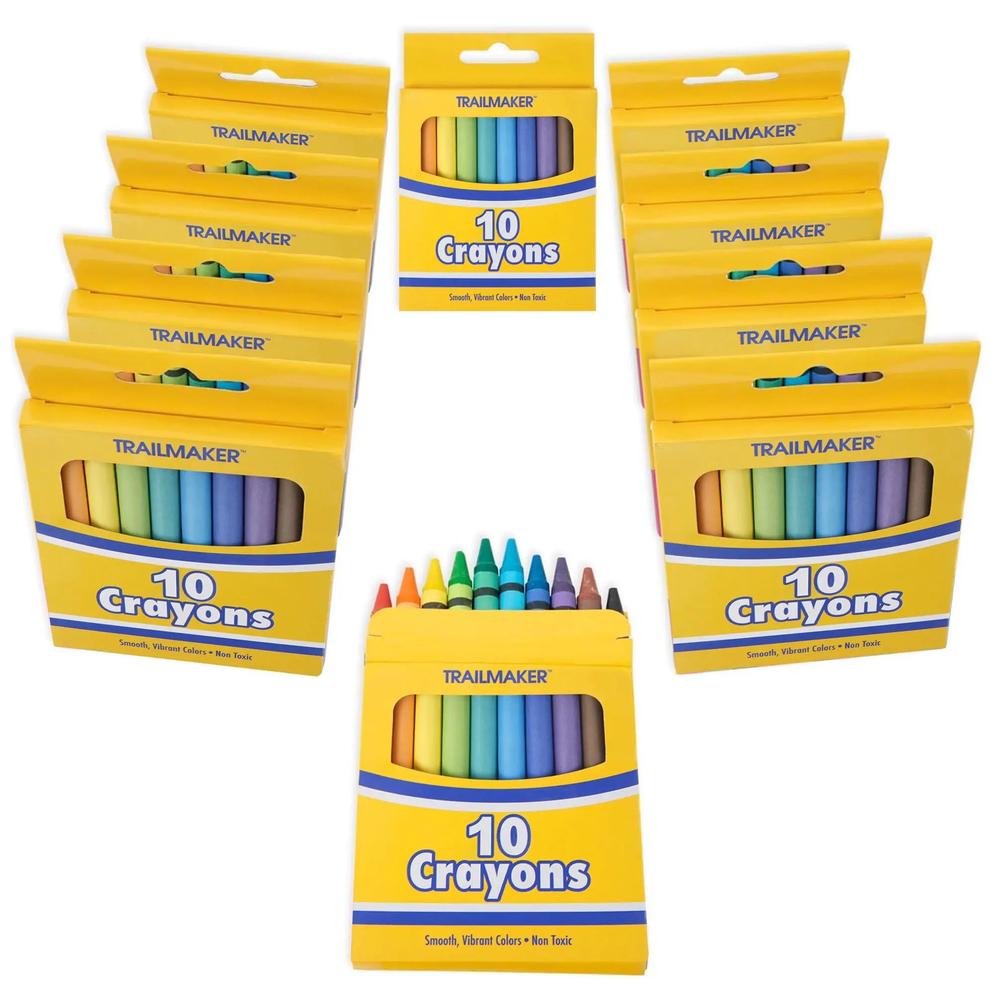 Trail maker Wholesale Bright Wax Coloring Crayons in Bulk, 12 Pack (10 Crayons Per Box)