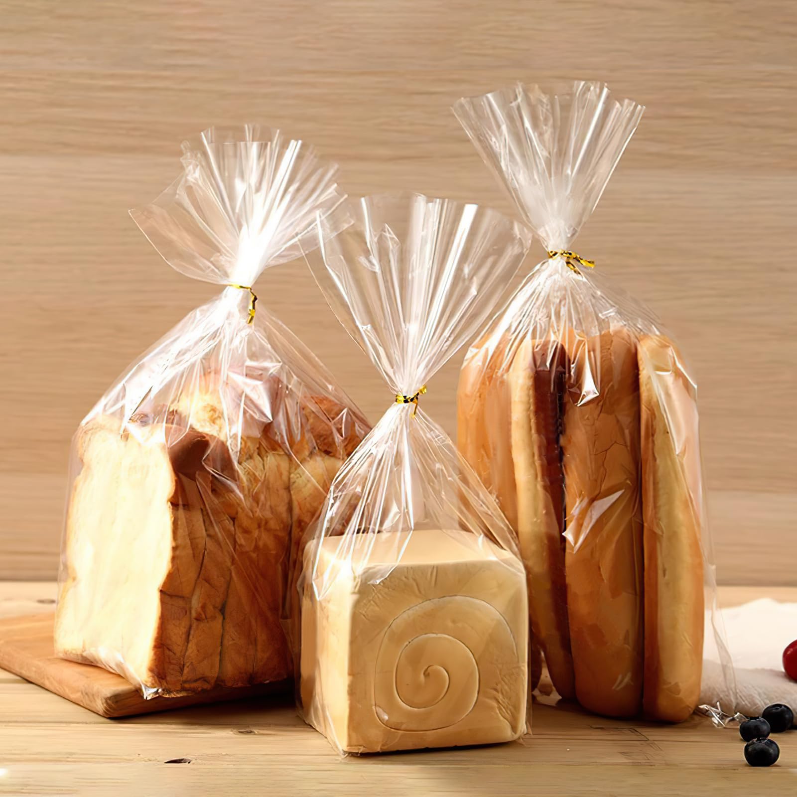 Clear Bread Bags with Ties, 30 Reusable Plastic Bags for Homemade Bread and Bakery Use, 50 Adjustable Ties