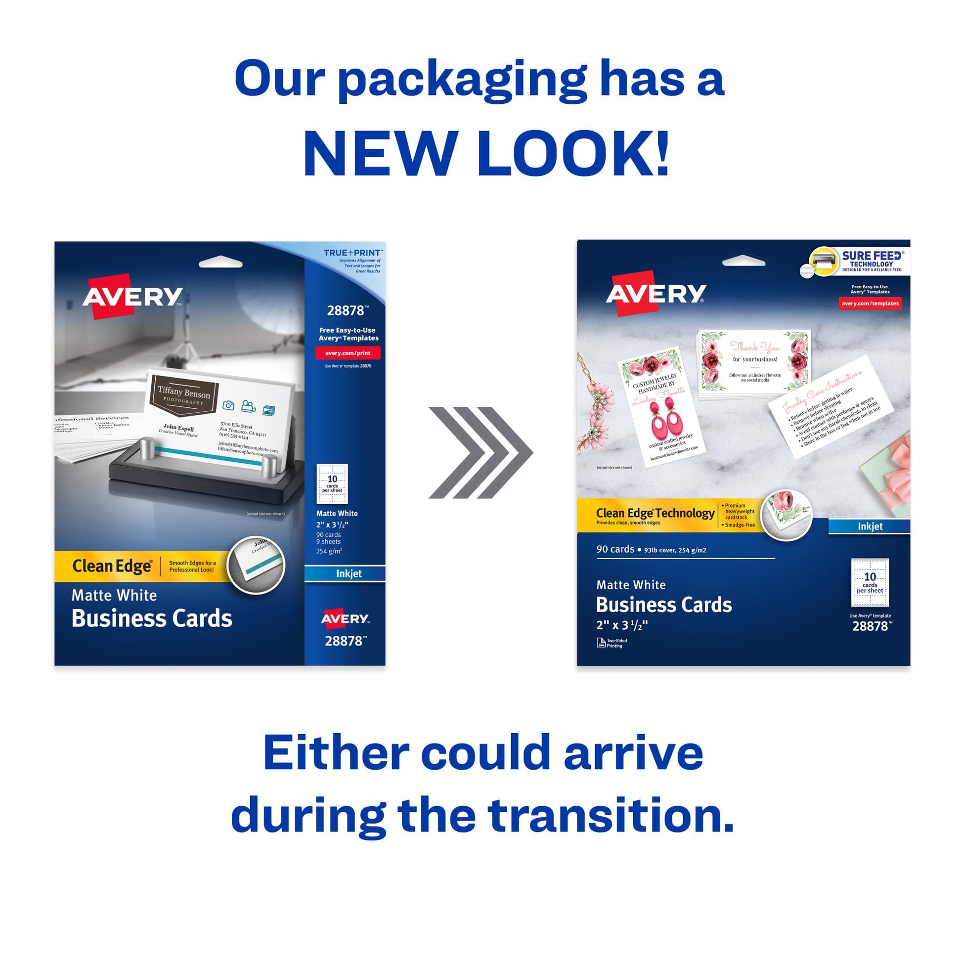 Avery Clean Edge Printable Business Cards with Sure Feed Technology, 2" x 3.5", White, 90 Blank Cards for Inkjet Printers (28878)