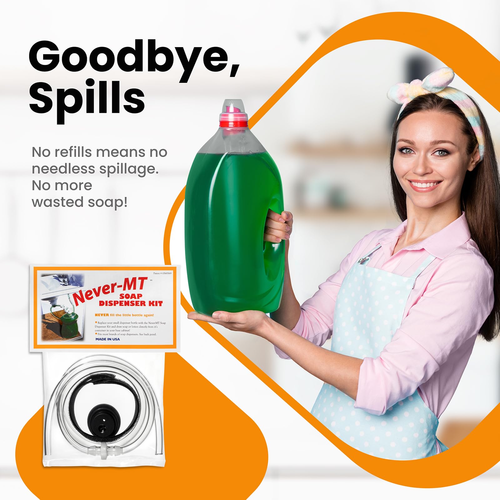 Never - MT - The Original Soap Dispenser Conversion Kit - Made in The USA - Kitchen Sink Extension Tube Kit - Never Fill The Little Bottle Again!