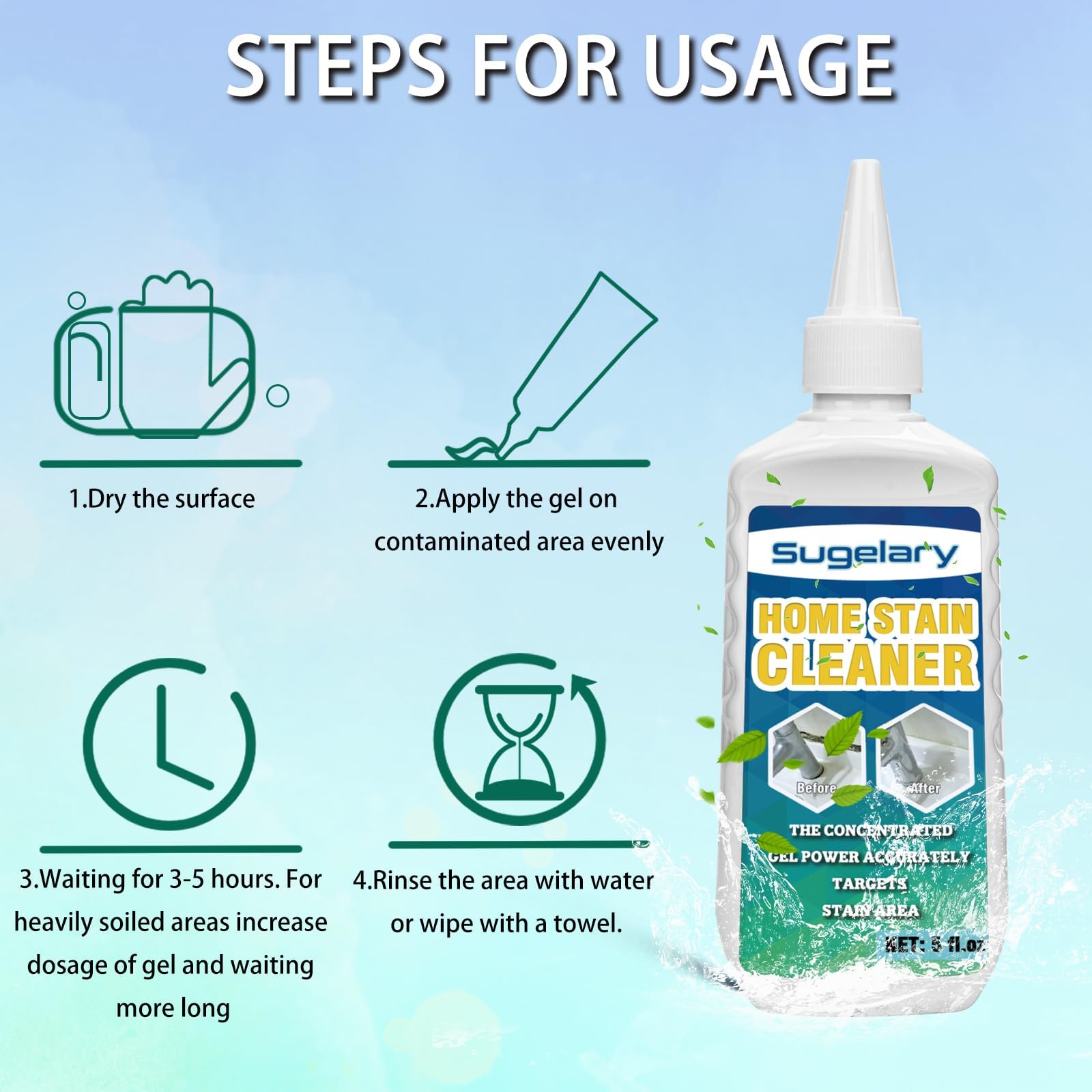Sugelary Mold Stain Cleaner Gel, 5 fl oz Multi Home Stain Cleaning Gel for Washing Machine Seals, Fridge Gaskets, Tile Grout, Sink and Bathroom Use
