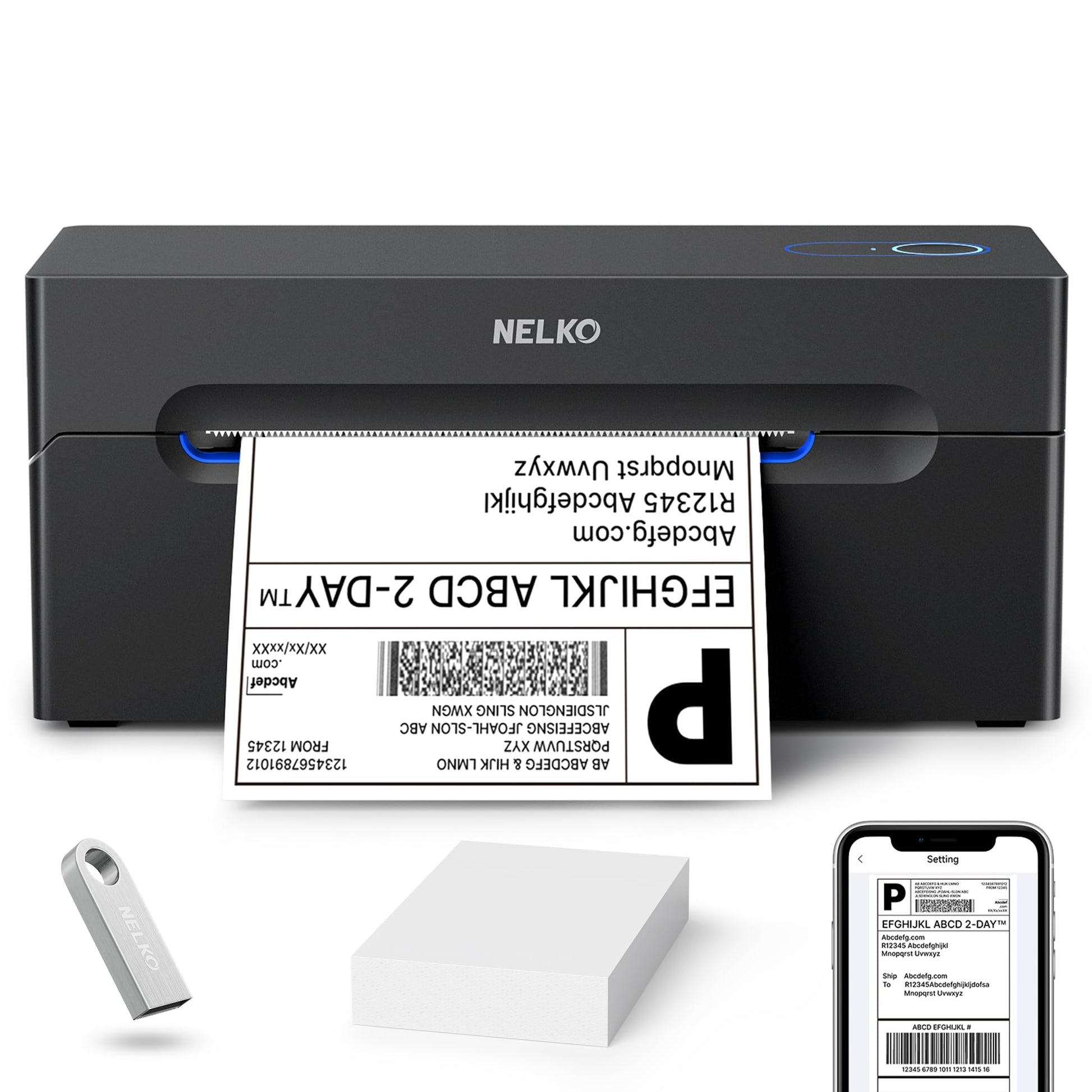 Nelko Bluetooth Thermal Shipping Label Printer, Wireless 4x6 Shipping Label Printer for Shipping Packages, Support Android, iPhone and Windows, Widely Used for Amazon, Ebay, Shopify, Etsy, USPS