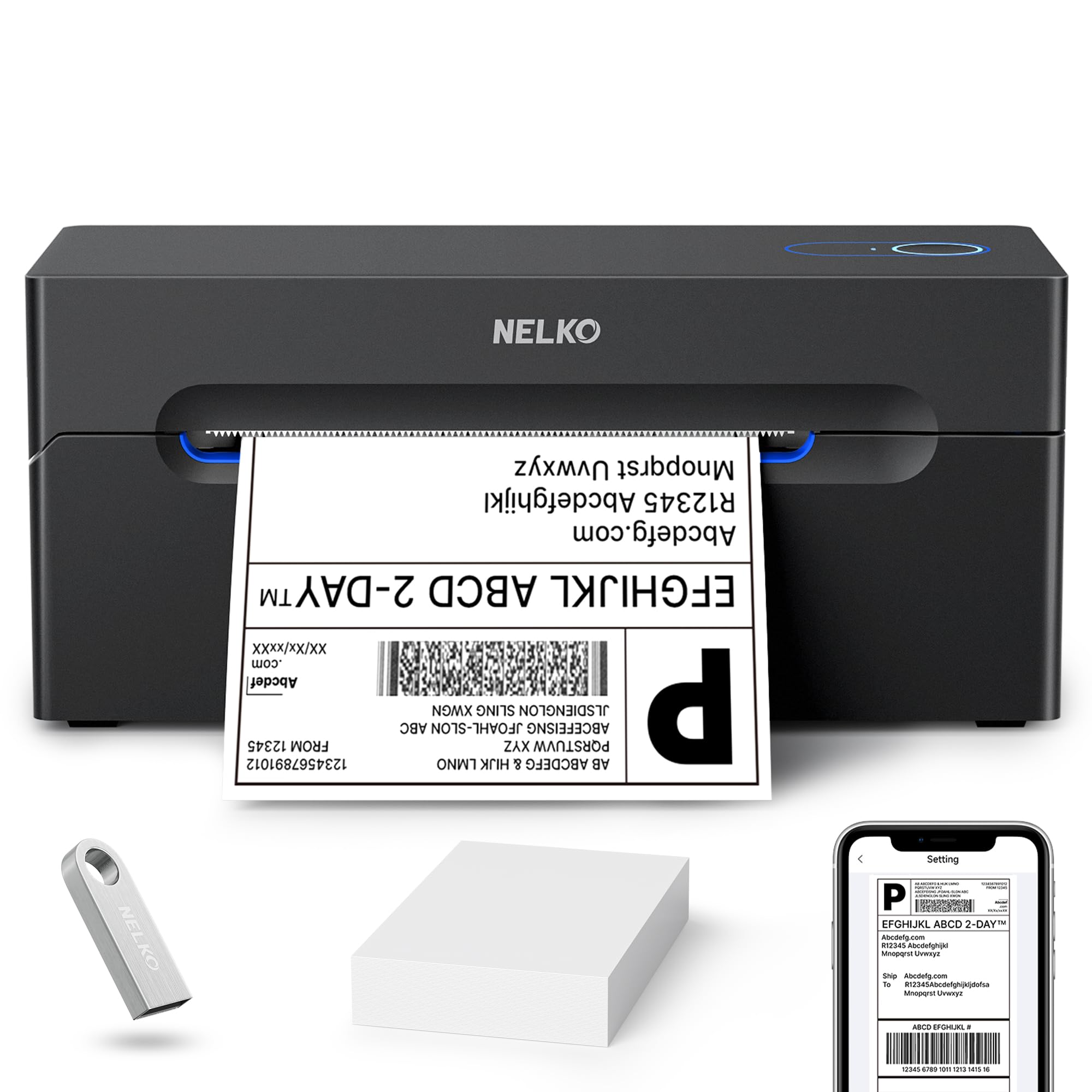 Nelko Bluetooth Thermal Shipping Label Printer, Wireless 4x6 Shipping Label Printer for Shipping Packages, Support Android, iPhone and Windows, Widely Used for , Ebay, Shopify, Etsy, USPS