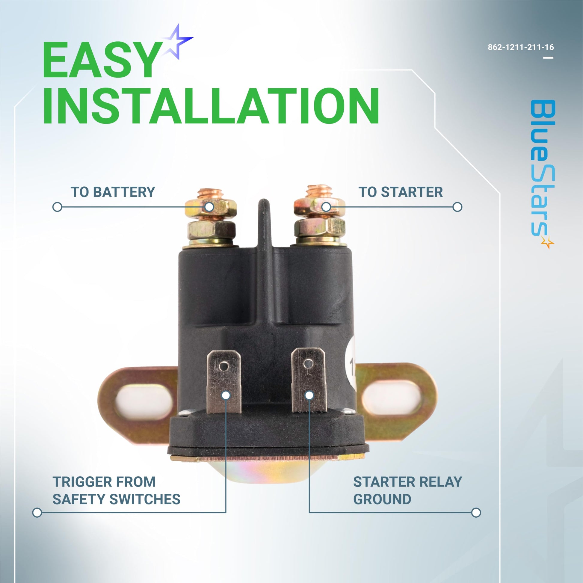 BlueStars 862-1211-211-16 AM138068 Starter Solenoid Relay 12V - Compatible with Trombetta John Deere MTD Cub Cadet Lawn Tractor 725-04439 LA100 LA105 LA110 LA115 LA120 LA125 LA135 LA140 LA145 LA150