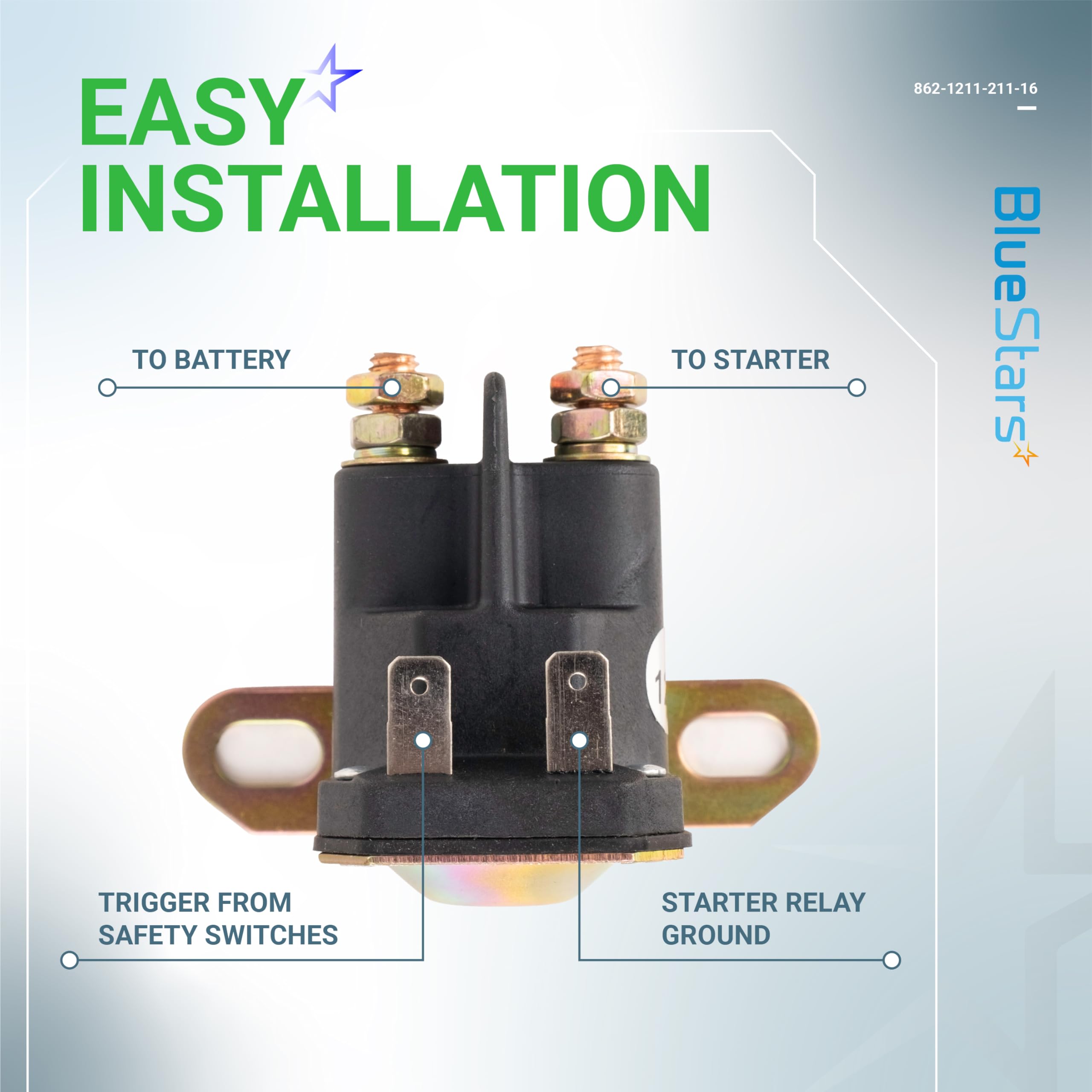 BlueStars 862-1211-211-16 AM138068 Starter Solenoid Relay 12V - Compatible with Trombetta John Deere MTD Cub Cadet Lawn Tractor 725-04439 LA100 LA105 LA110 LA115 LA120 LA125 LA135 LA140 LA145 LA150