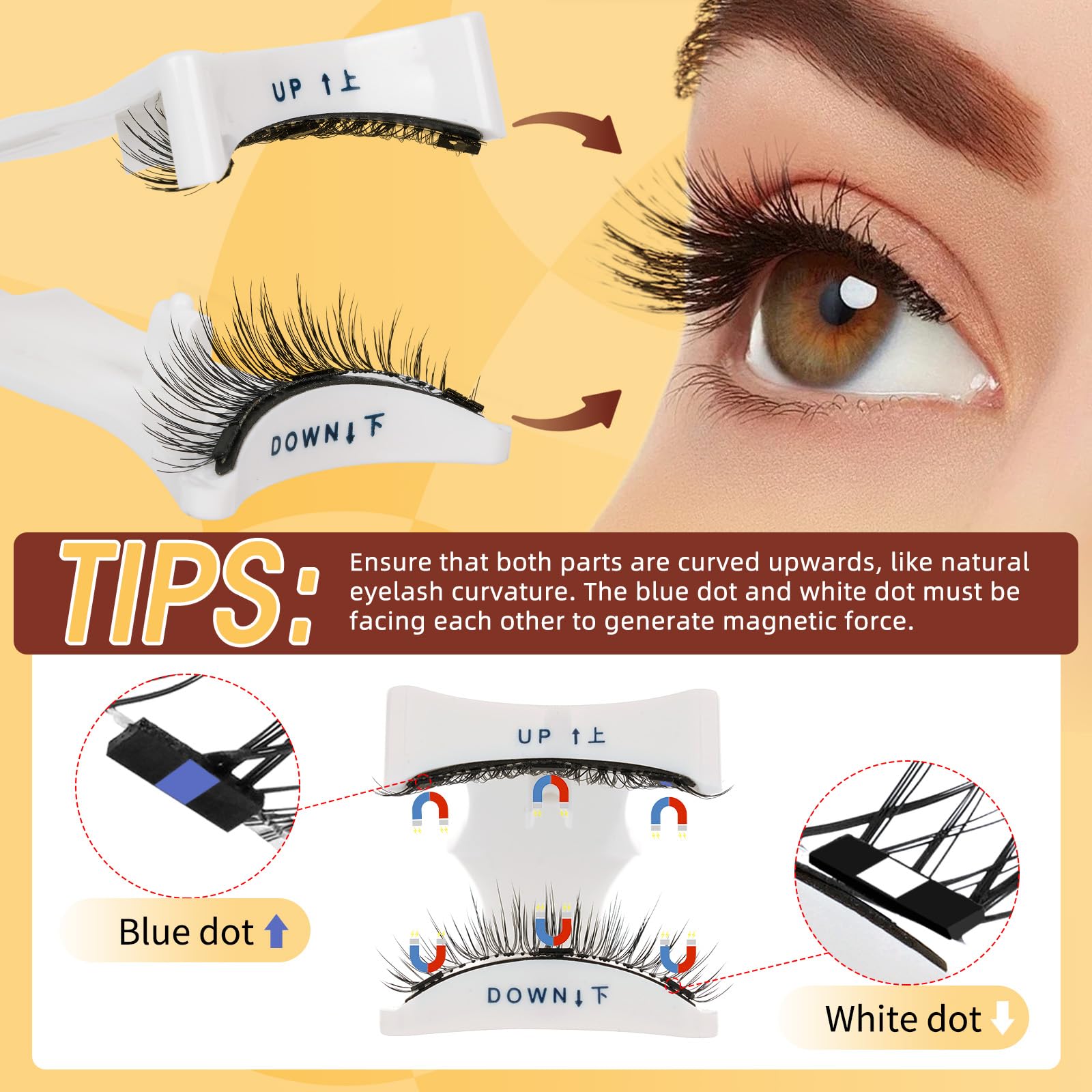 QUEWEL 4 Pairs Magnetic Eyelashes Natural Look, Reusable Magnetic Eyelashes with Applicator, No Glue Needed Lash Clusters Kit, Easy to Wear and Remove(4 Pairs-A02)