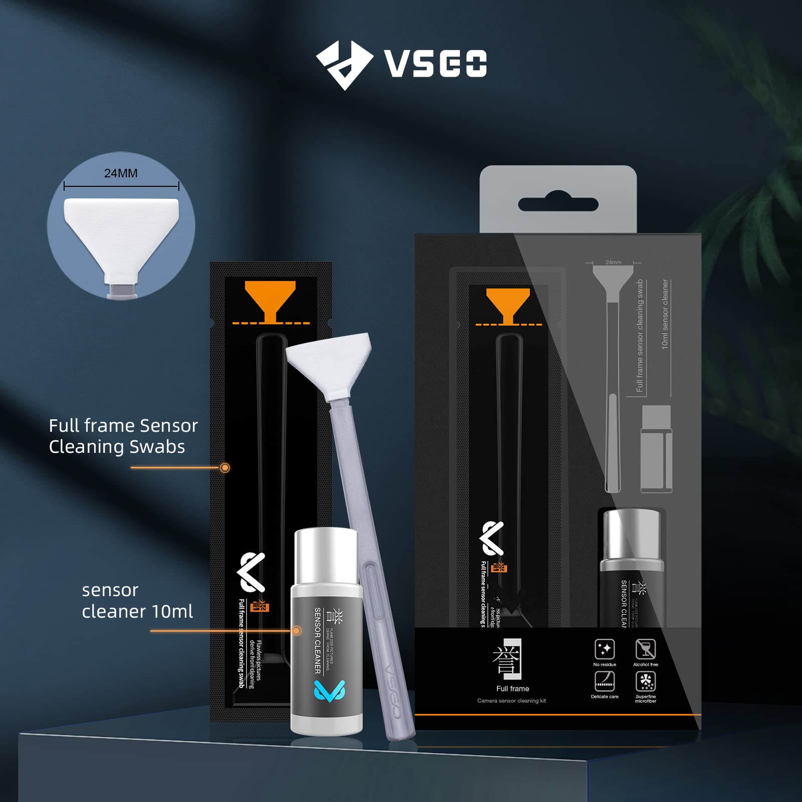 VSGO VS-S03E Full Frame Sensor Cleaning Kit, 12pcs Sensor Swabs & 10ml Cleaner, Compatible with Sony, Nikon, Canon FF CCD CMOS