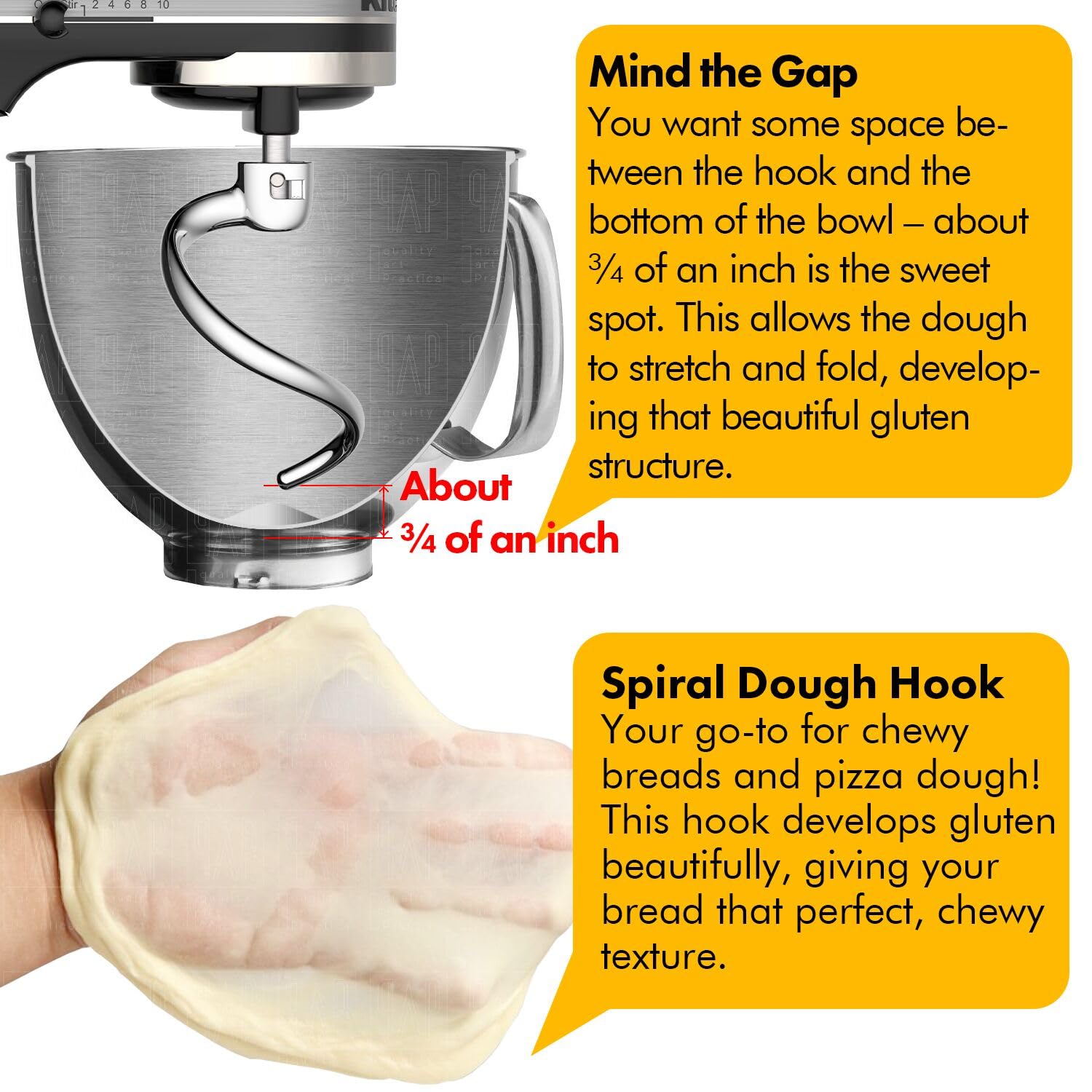 Stainless Steel Spiral Dough Hook Replacement for KitchenAid 4.5QT & 5QT Bowl Tilt-Head Stand Mixers, Rustproof & Easy Clean, Efficient Kneading for Bread, Pizza, Pasta, Cookies