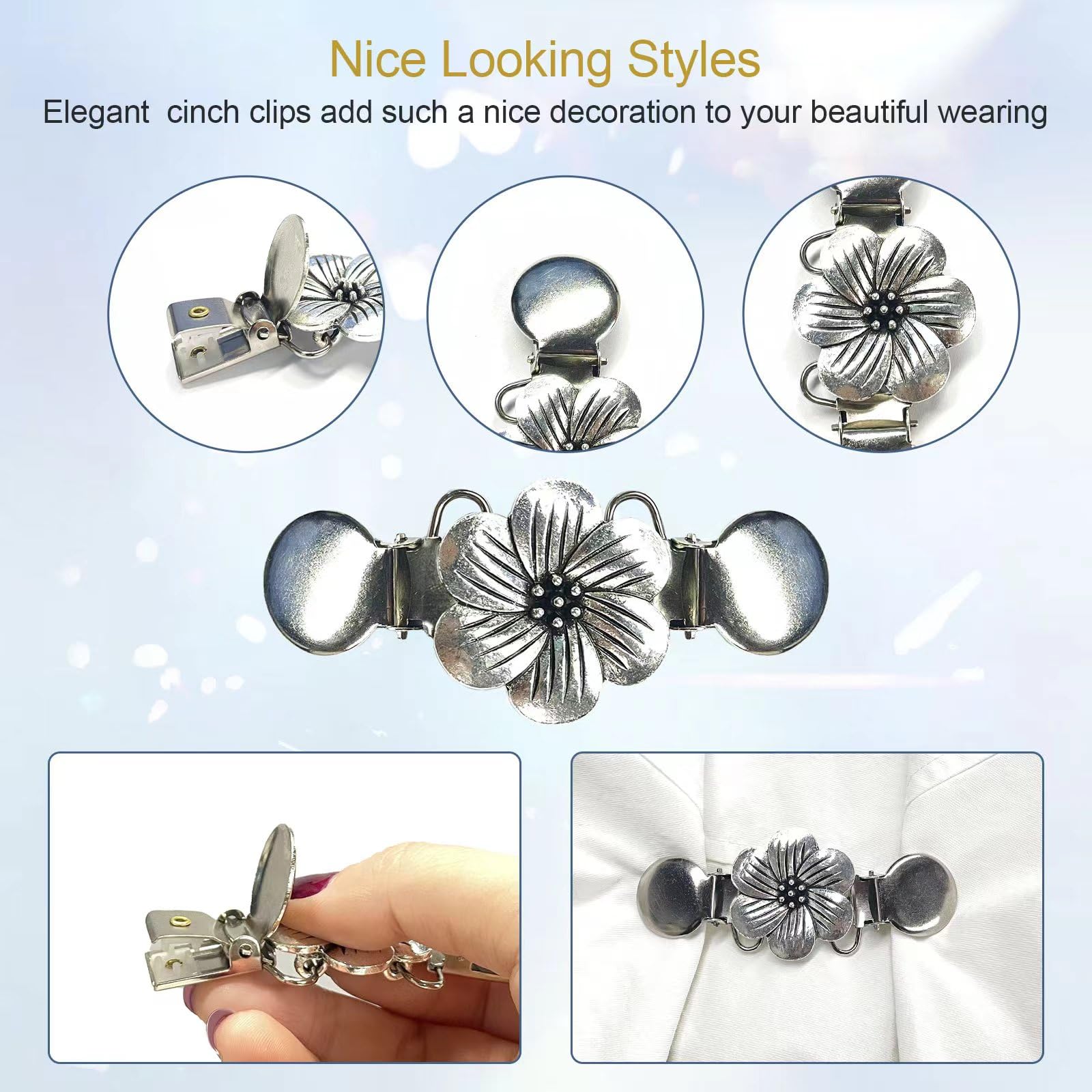 Atarasia 6PCS Retro Sweater Clips for Cardigans, Vintage Cinch Clip for Dresses, Variety of Styles Dress Clip Back of Shirts Cinches Shawl Clips for Different Women Clothing, 3 Sizes