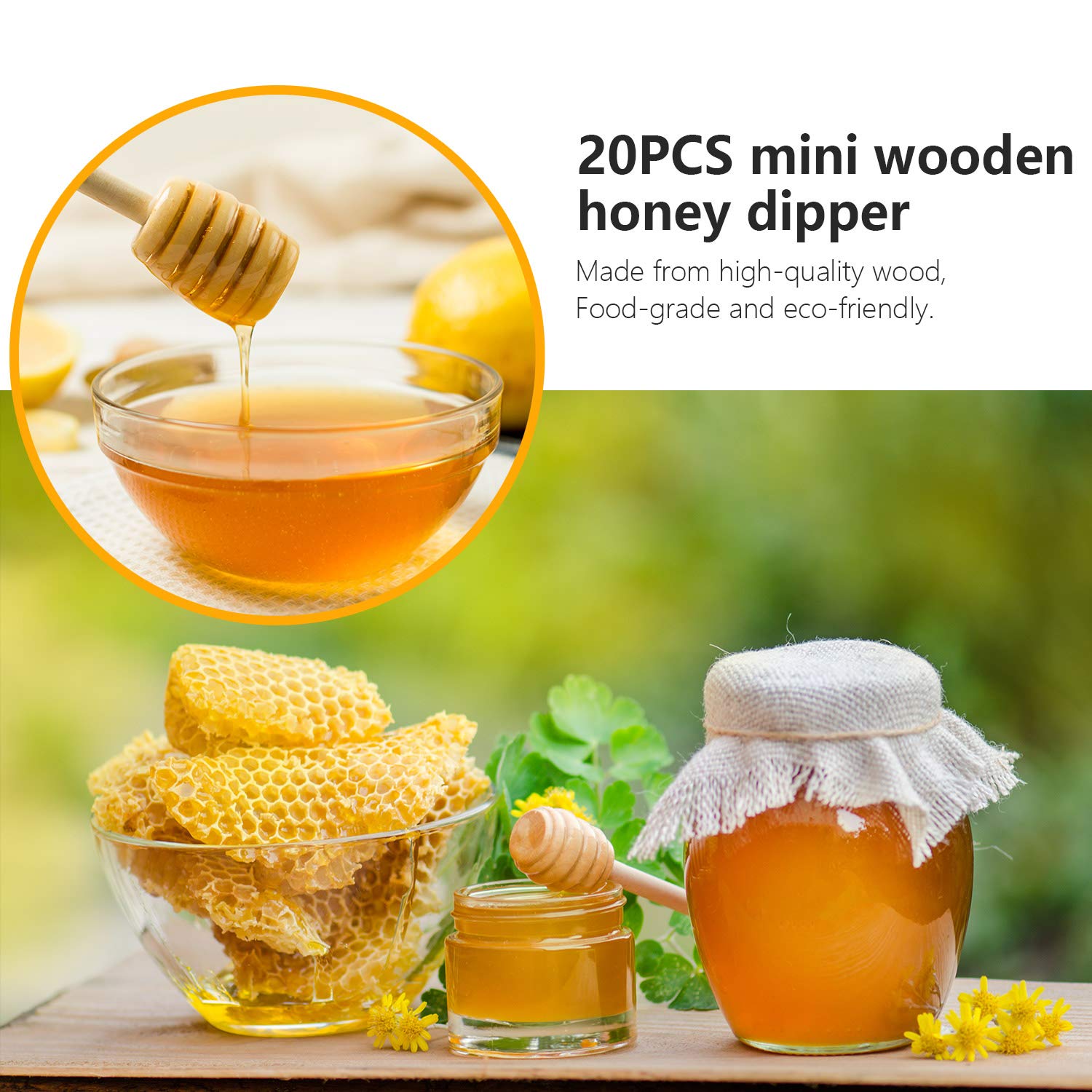 25Pcs Honey Dipper Sticks - Wooden Honey Dipper, 3 Inch Mini Honeycomb Stick, Honey Stirrer Stick for Honey Jar Dispense Drizzle Honey and Wedding Party Present