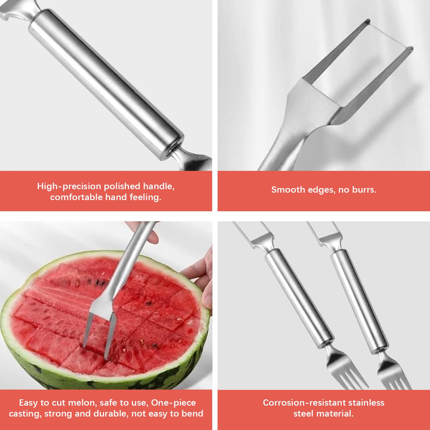 2Pcs Watermelon Fork Slicer Cutter, 2-in-1 Stainless Steel Fruit Cutter, Watermelon Cutter，New Upgrade Dual Head Watermelon Fork Slicer Tool, Summer Fruit Cutting Home Kitchen Gadgets.