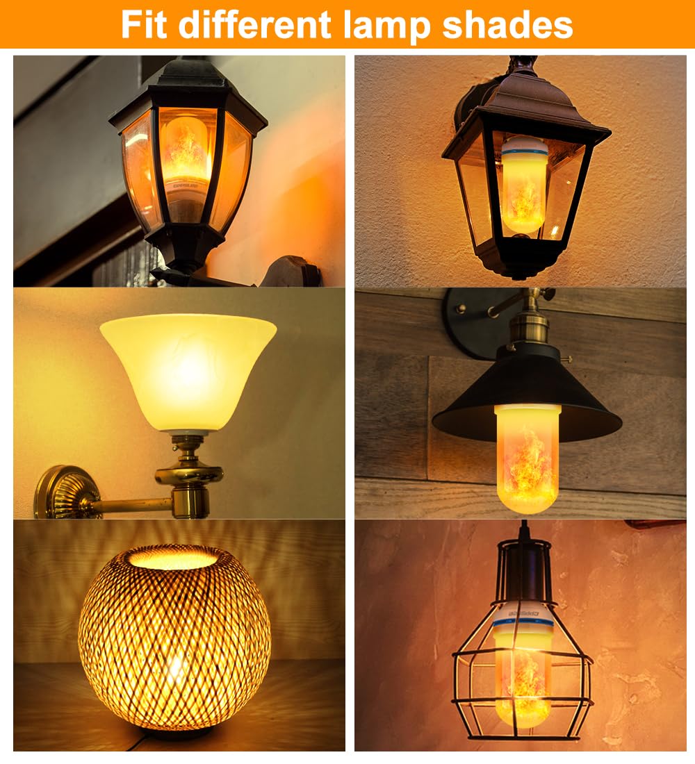 Halloween Decorations Upgraded LED Flame Light Bulbs, 4 Modes Flickering Light Bulbs, E26 Base Fire Flame Bulb, Christmas Lights Patio Outdoor Indoor Home Decor (Yellow, 2 Pack)