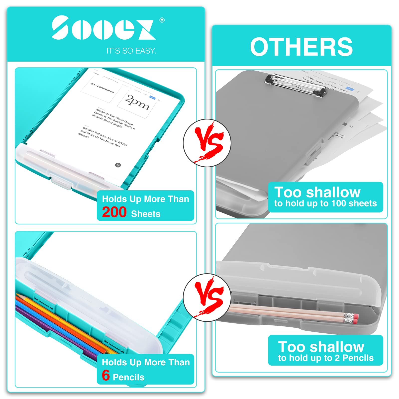 Sooez Clipboards with Storage, High Capacity Clip Boards 8.5x11 with Storage, Heavy Duty Nursing Clipboard Folder, Plastic Clipboard with Pen Holder for Women Teachers Work, School & Office Supplies