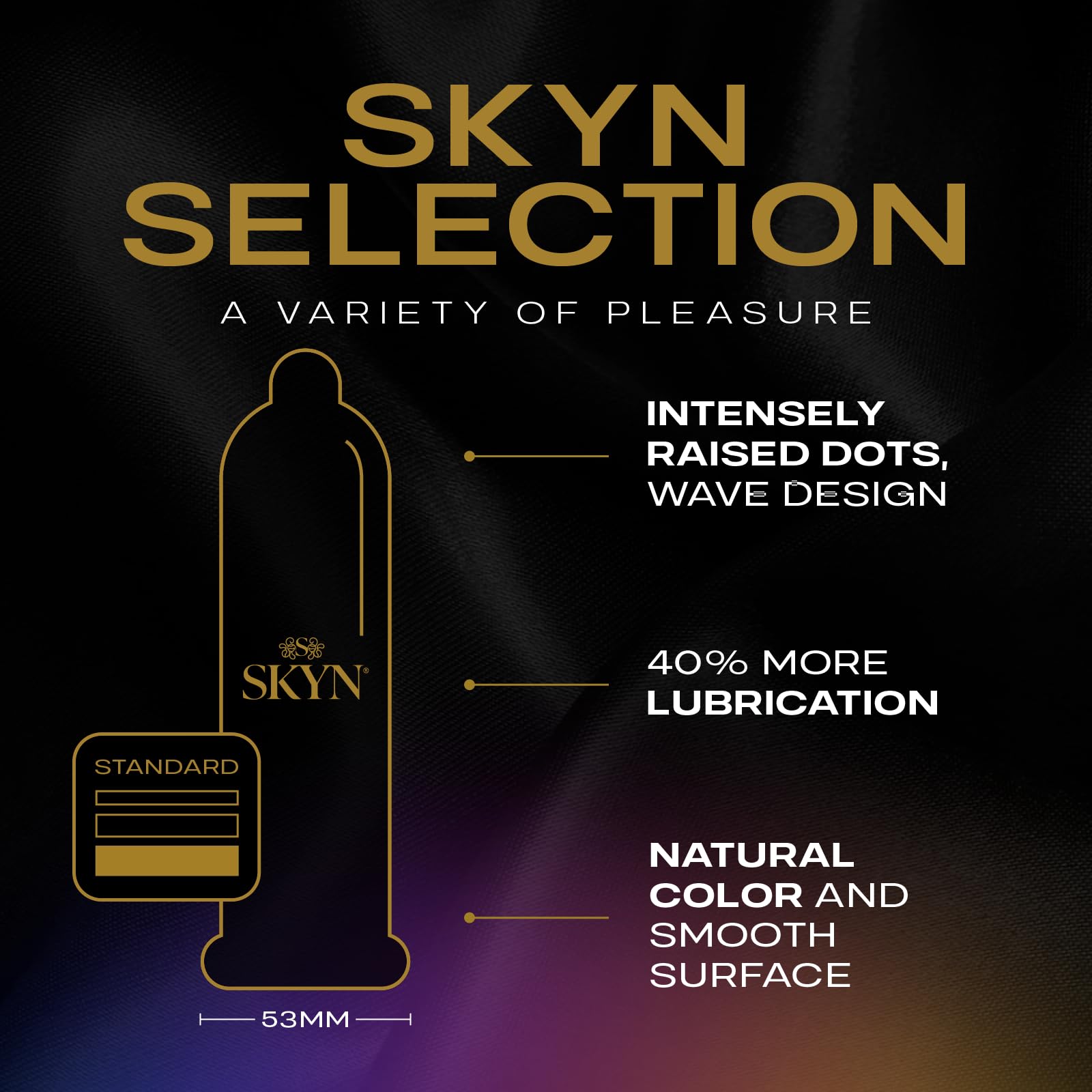 SKYN Selection Non-Latex Condoms, Regular Fit Variety Pack Contains SKYN Elite, Original, Excitation, Extra Lube, Condoms, 36 Count
