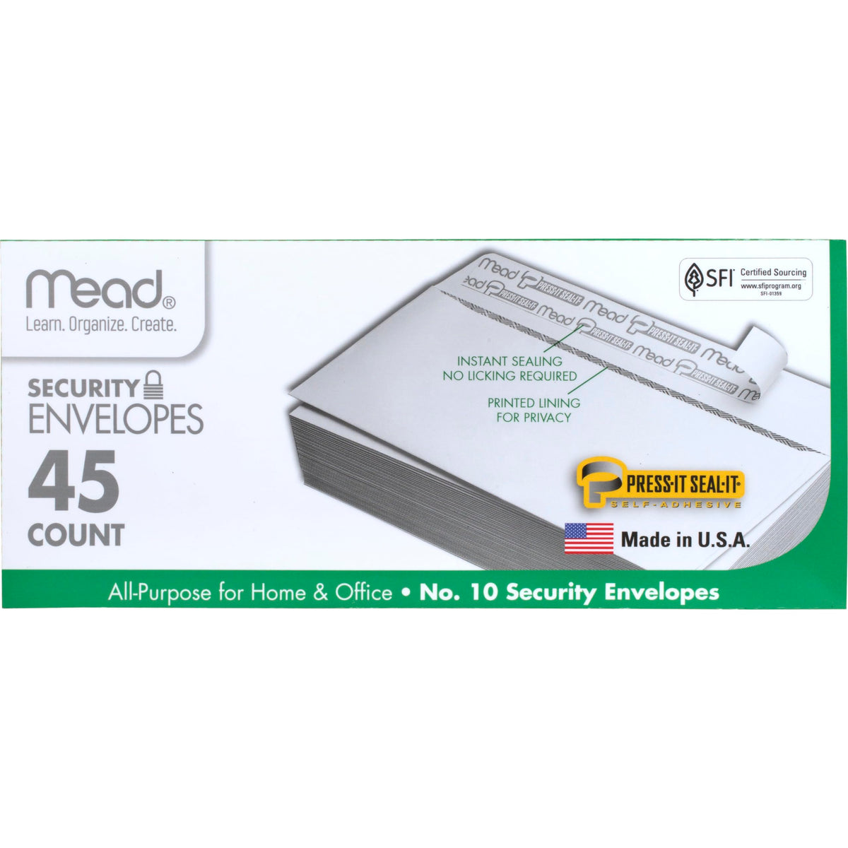 Mead #10 Security Business Envelopes Letter Size 4-1/8" x 9-1/2" - Peel and Seal, Privacy Lined, No-Window, Press-It Seal-It Self-Adhesive for Home & Office Mailing, 45 Count (75026)