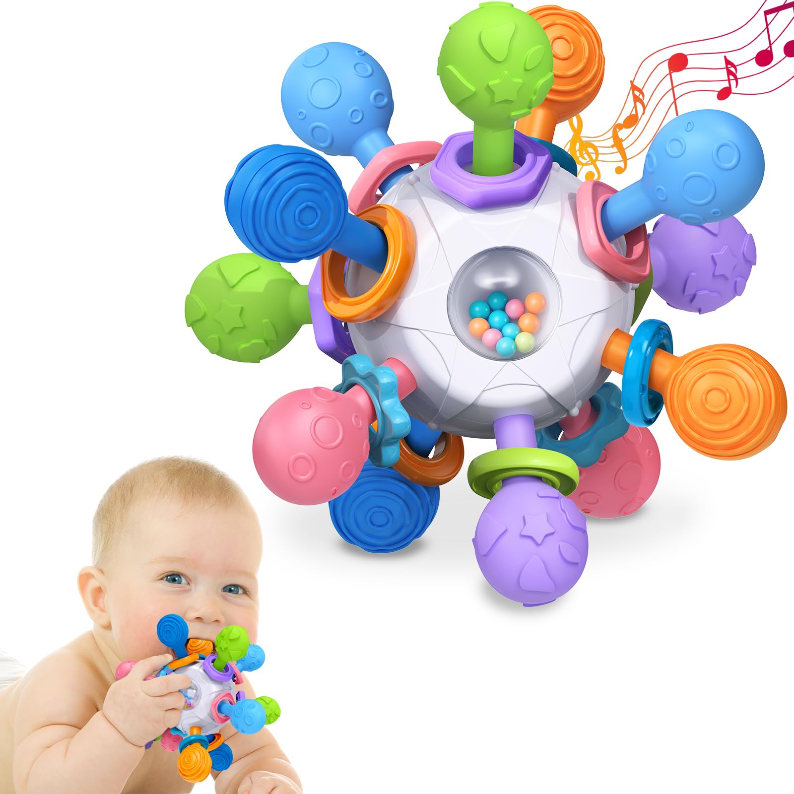 Baby Teething Toys for 0-6 6-12 Months Ages 0-2, Tummy Time Montessori Toys for Babies 0 3 6 9 12 18 Months, Newborn Infant Sensory Toys, Baby Shower Gifts for Boys Girls