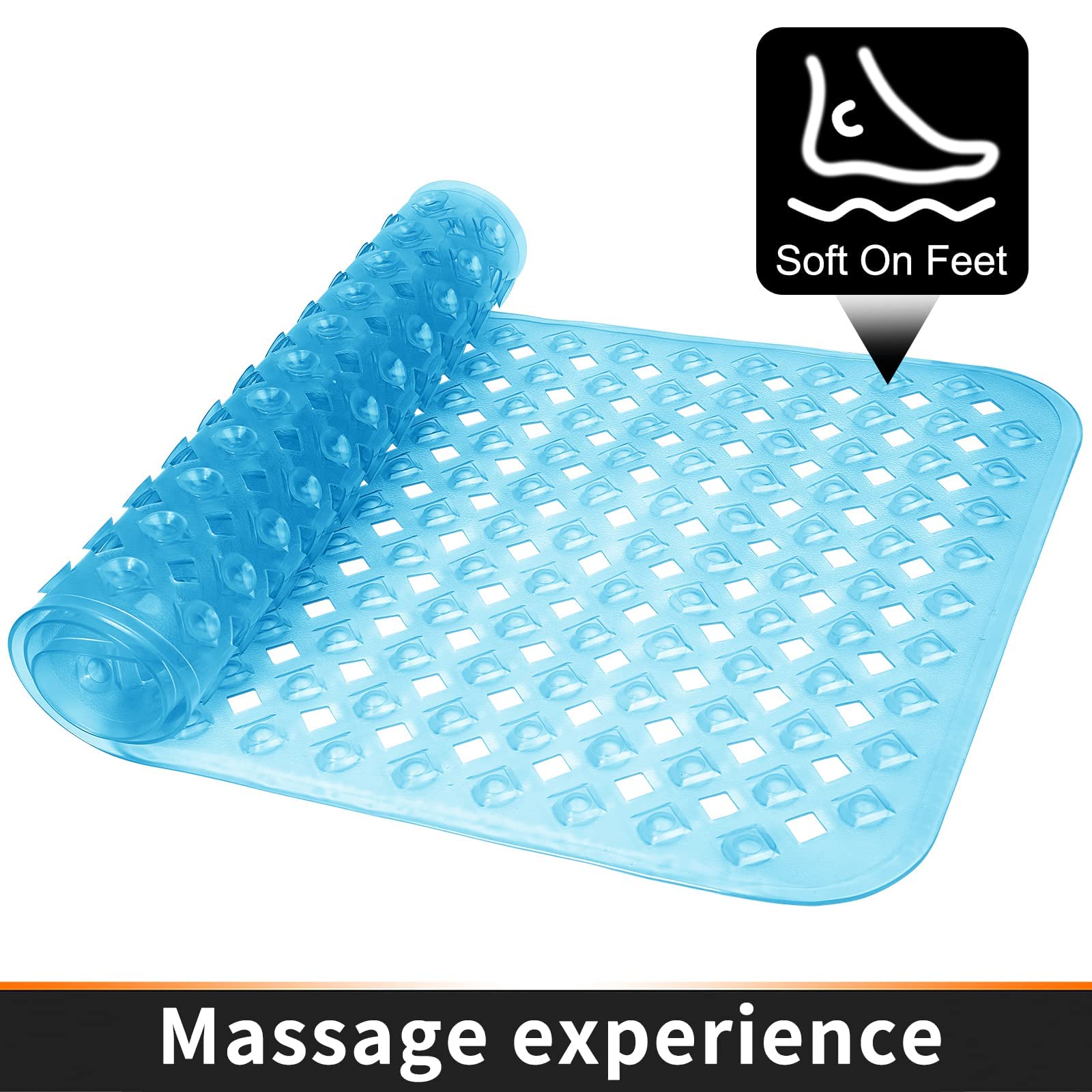 Yimobra Non Slip Bath Mat, Super Strong Suction Cups,34.5"x15.5"Long Tub Mat with Drain Holes, Machine Washable Fast Draining Shower Mats, Bathroom Essentials,Clear Blue