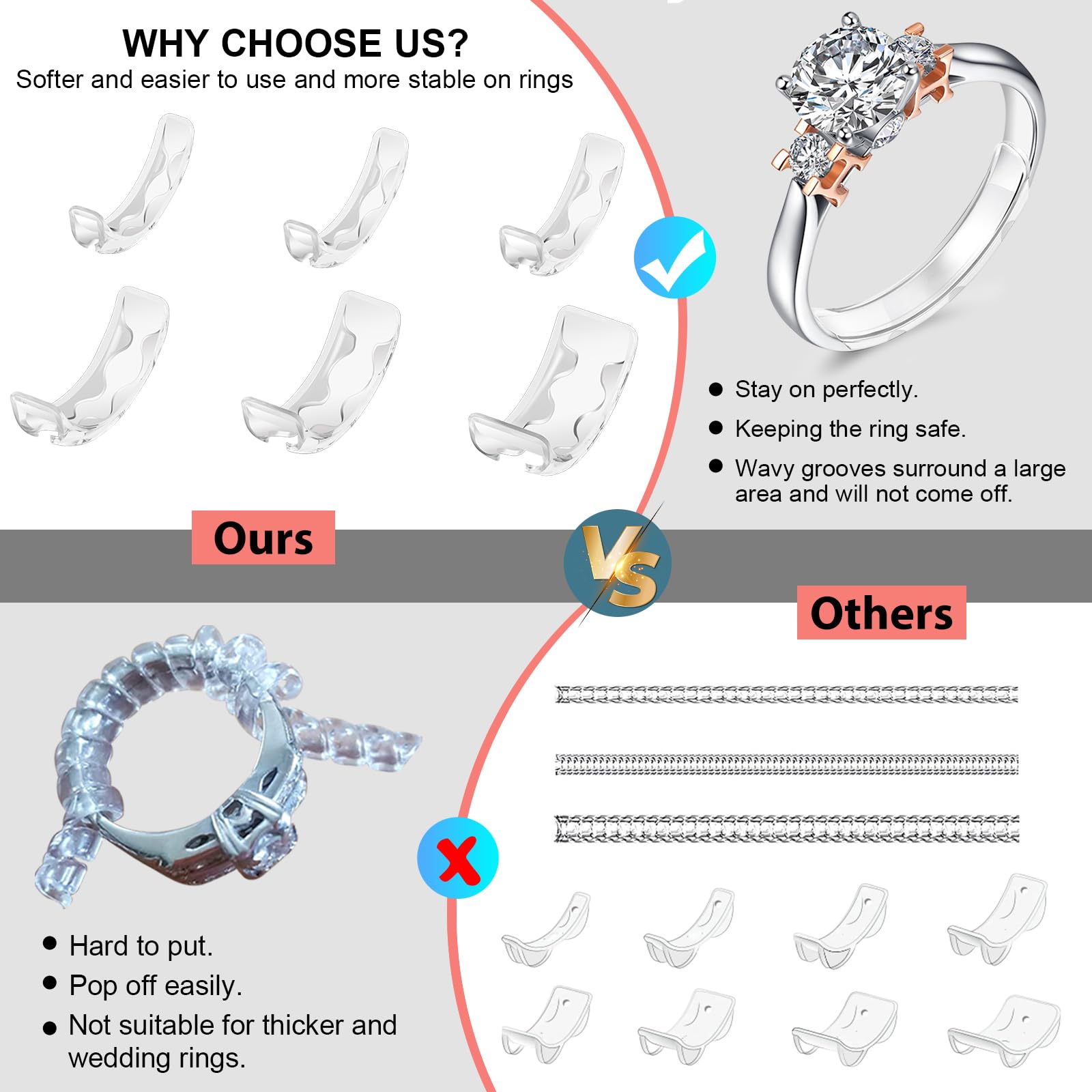 Ring Sizers for Loose Rings Ring Guards for Loose Rings Fit Any Rings, Invisible Ring Size Adjuster Never Sliding Off and Spinning