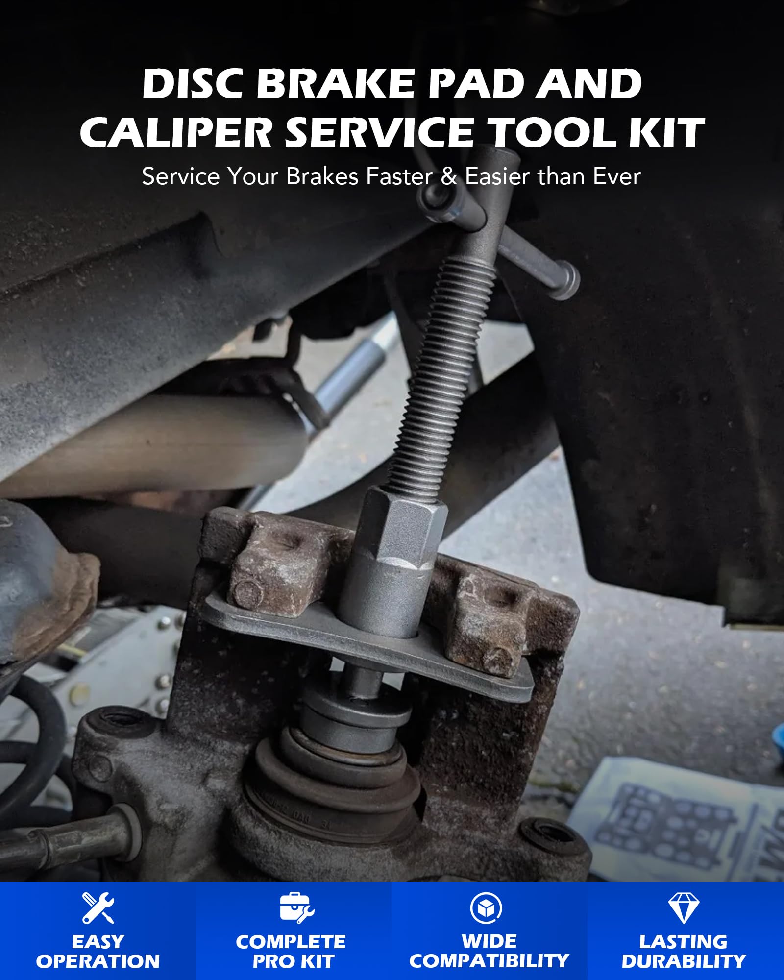 Orion Motor Tech 24pc Brake Caliper Compression Tool Set, Heavy Duty Brake Piston Compressor Tool and Wind Back Tool Kit for Brake Pad Replacement, Universal Disc Brake Caliper Tool Set with Blue Case