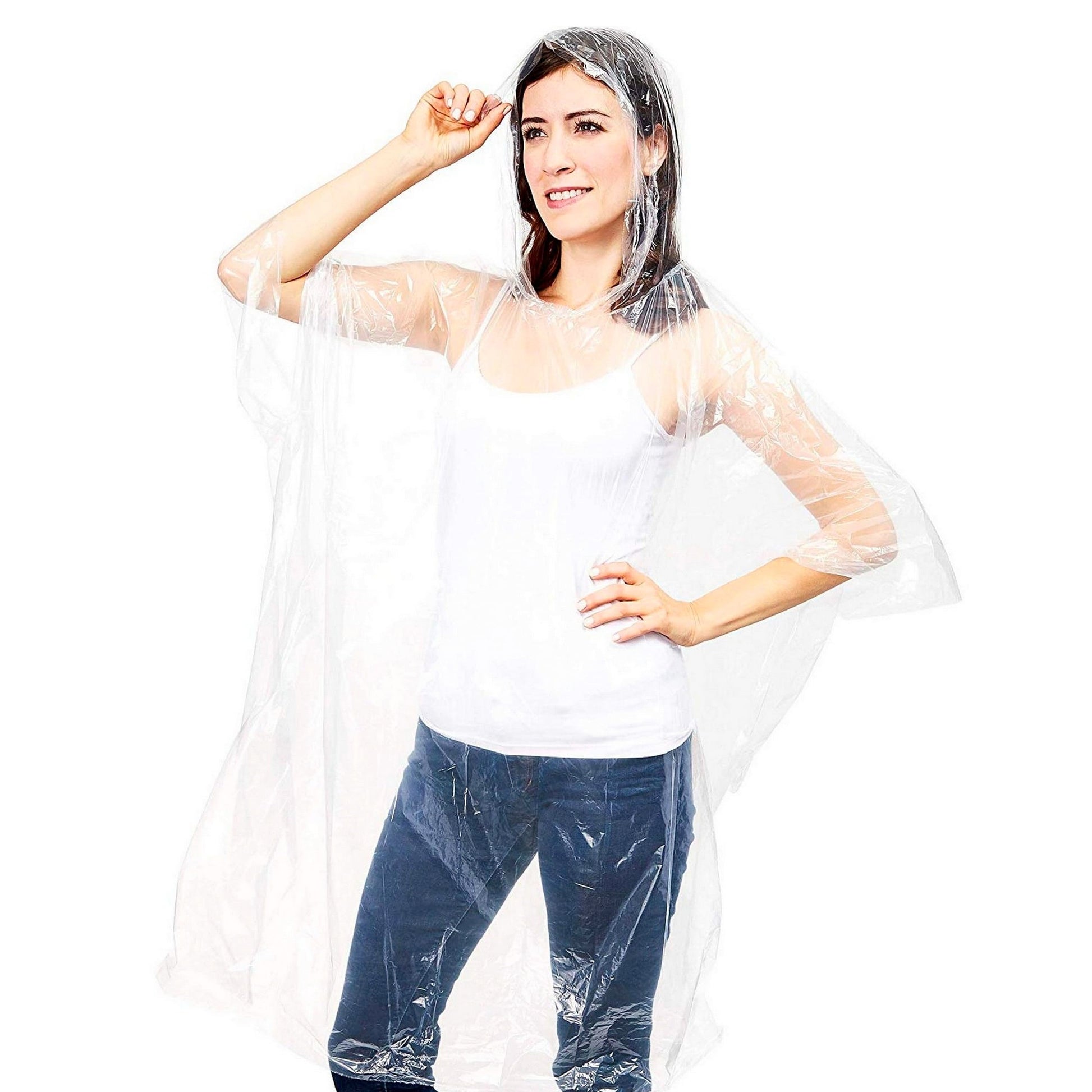 Juvale Disposable Rain Ponchos for Adults - 20-Pack, One Size, Clear Hooded - Plastic Ponchos Bulk & Emergency Rain Gear for Camping & Festivals