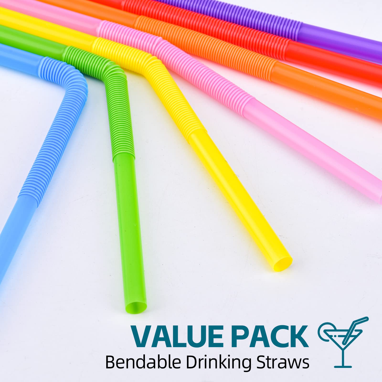 SONGNASS 100PCS Flexible Plastic Straws, Colorful Disposable Bendy Party Fancy Straws12.8inch Extra Long Straws Party Decorations