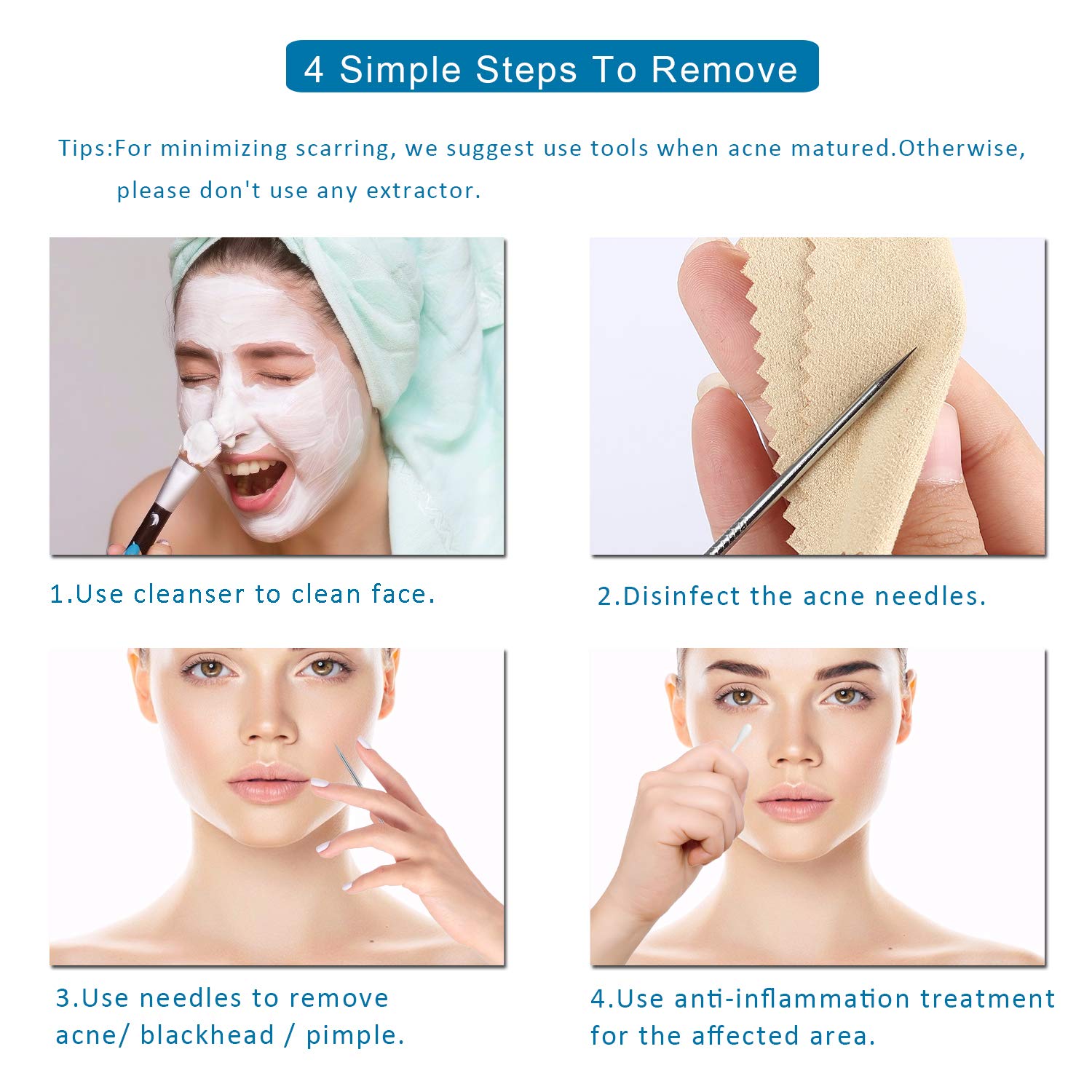 5PCS Blackhead Remover Comedone Extractor, Curved Blackhead Tweezers Kit, Professional Stainless Pimple Acne Blemish Removal Tools Kit