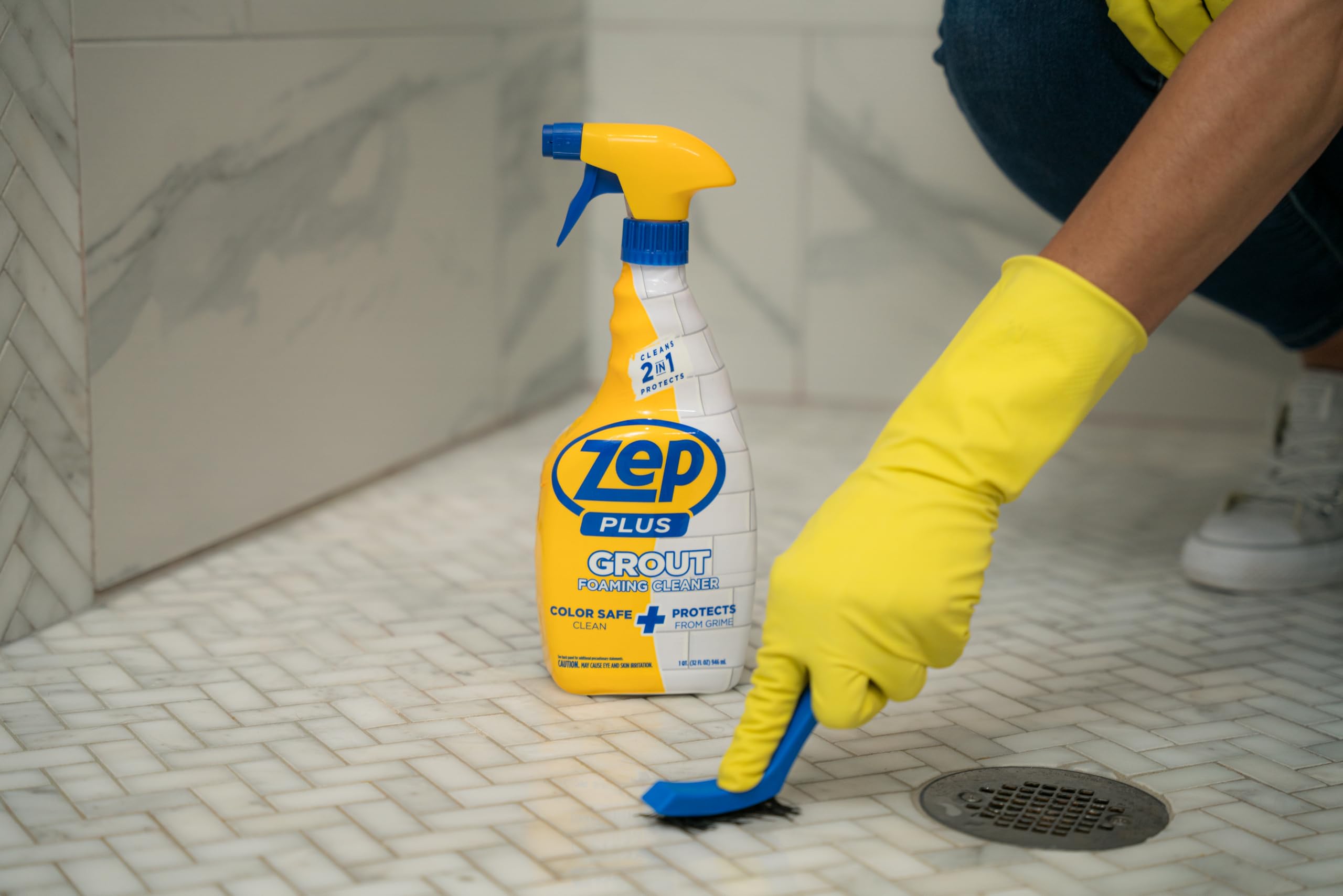 Zep Plus Grout Foaming Cleaner - 32 Fl OZ - R54212-2-in-1 benefits clean while protecting grout from water, dirt and grime