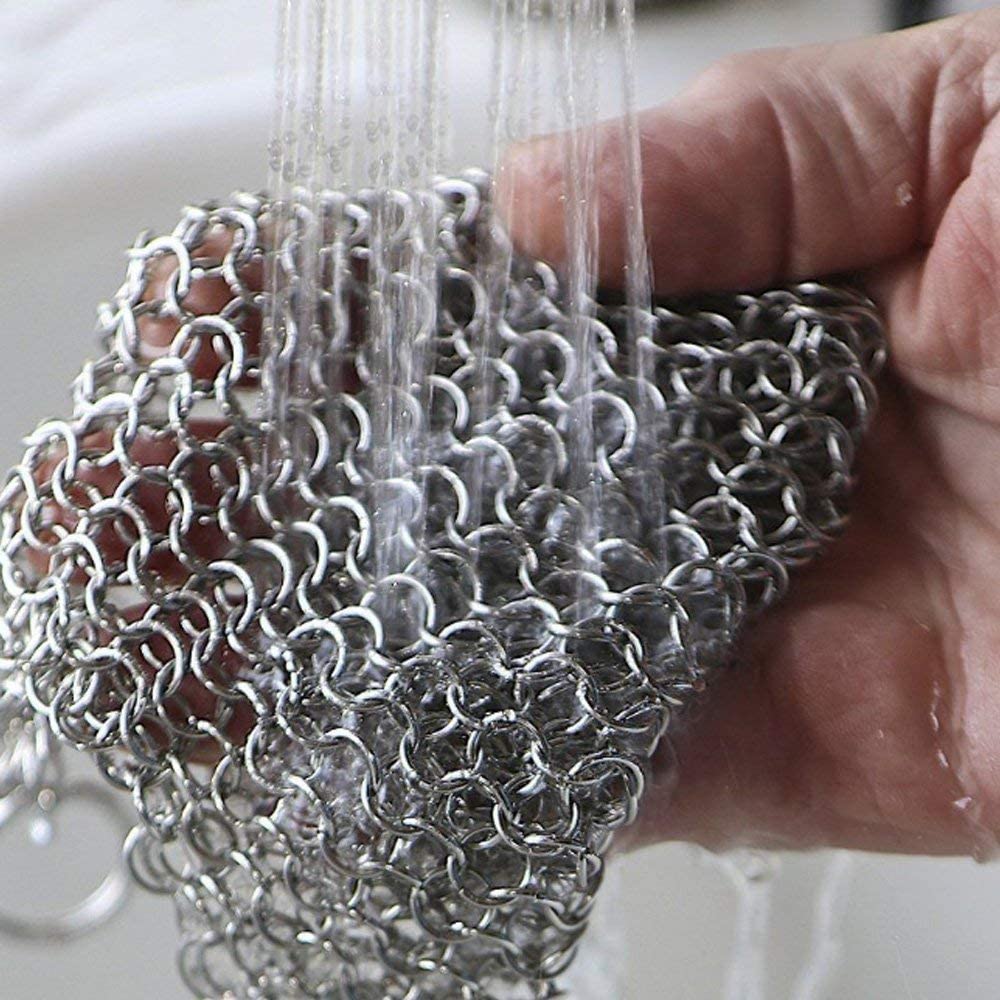 PIBC Cast Iron Cleaner 8"x6" 316L Stainless Steel Chainmail Scrubber for Griddle Skillet Dutch Oven Wok Stainless Steel Pot Cast Iron Pan