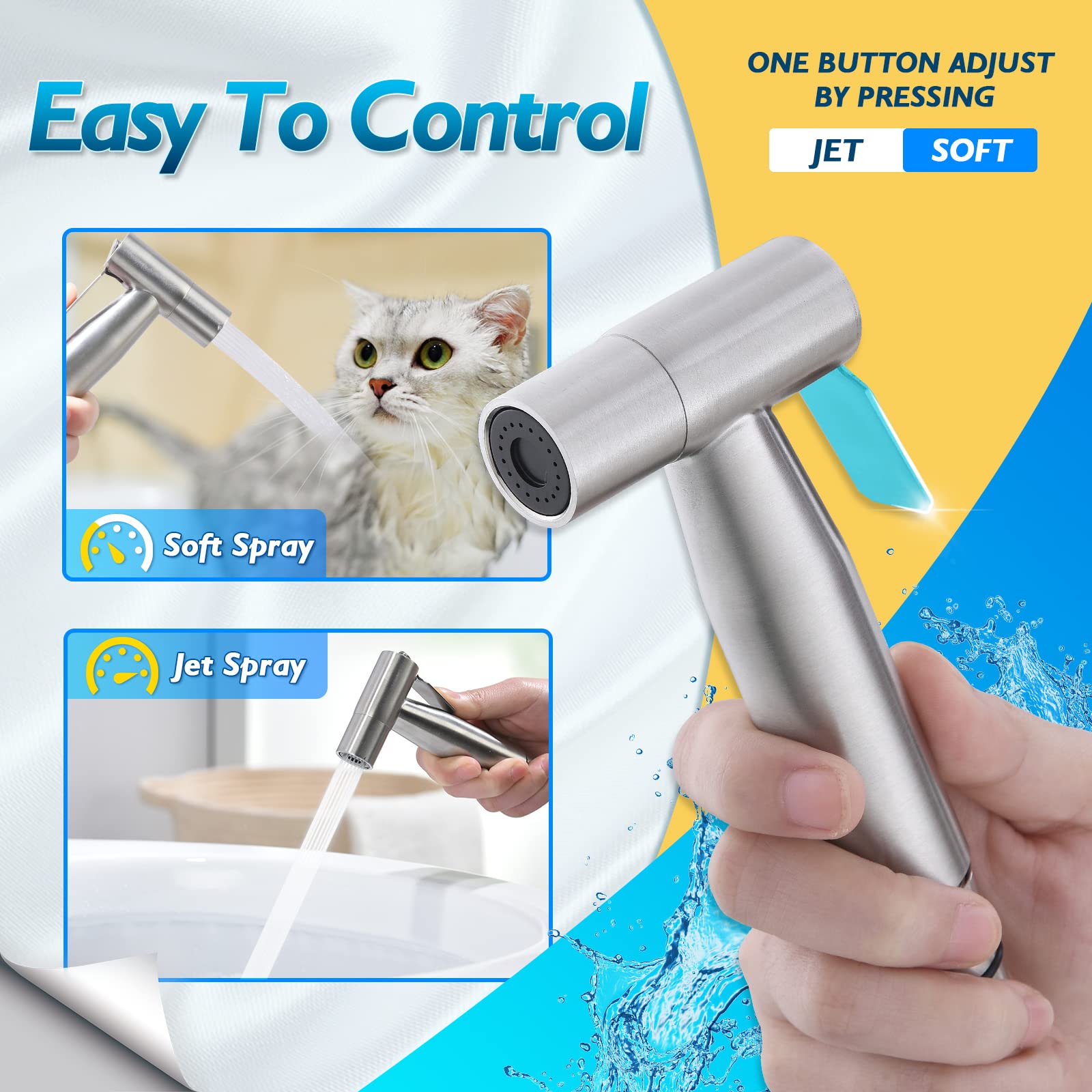 BRITULIF Handheld Bidet Sprayer for Toilet, Jet Sprayer for Toilet Muslim Shower, Adjustable Cloth Diaper Sprayer Bidets for Attachment Toilet with Bidet Hose for Feminine Wash