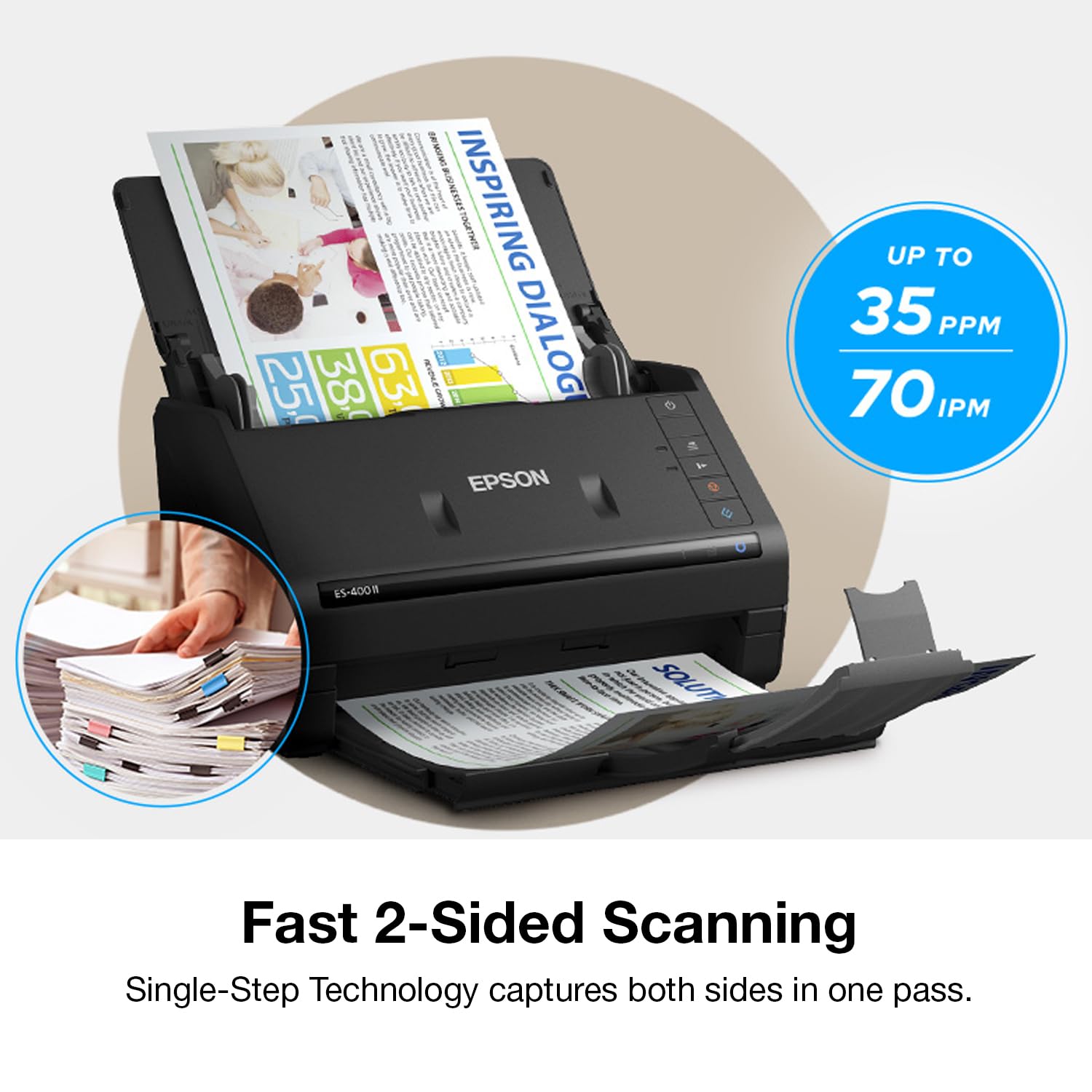 Epson Workforce ES-400 II Color Duplex Desktop Document Scanner for PC and Mac, with Auto Document Feeder (ADF) and Image Adjustment Tools, ES-400 II