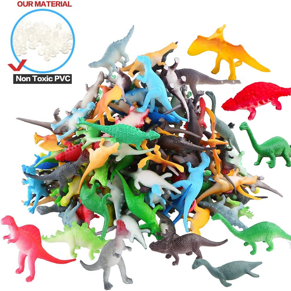 82 Piece Mini Dinosaur Toy Set for Dino Party Favor Supplies Birthday Cupcake Toppers - Assorted Vinyl Plastic Figure Toys for Kids Toddler Pinata Filler School Carnival Prize Bulk Goodie Bag Stuffers