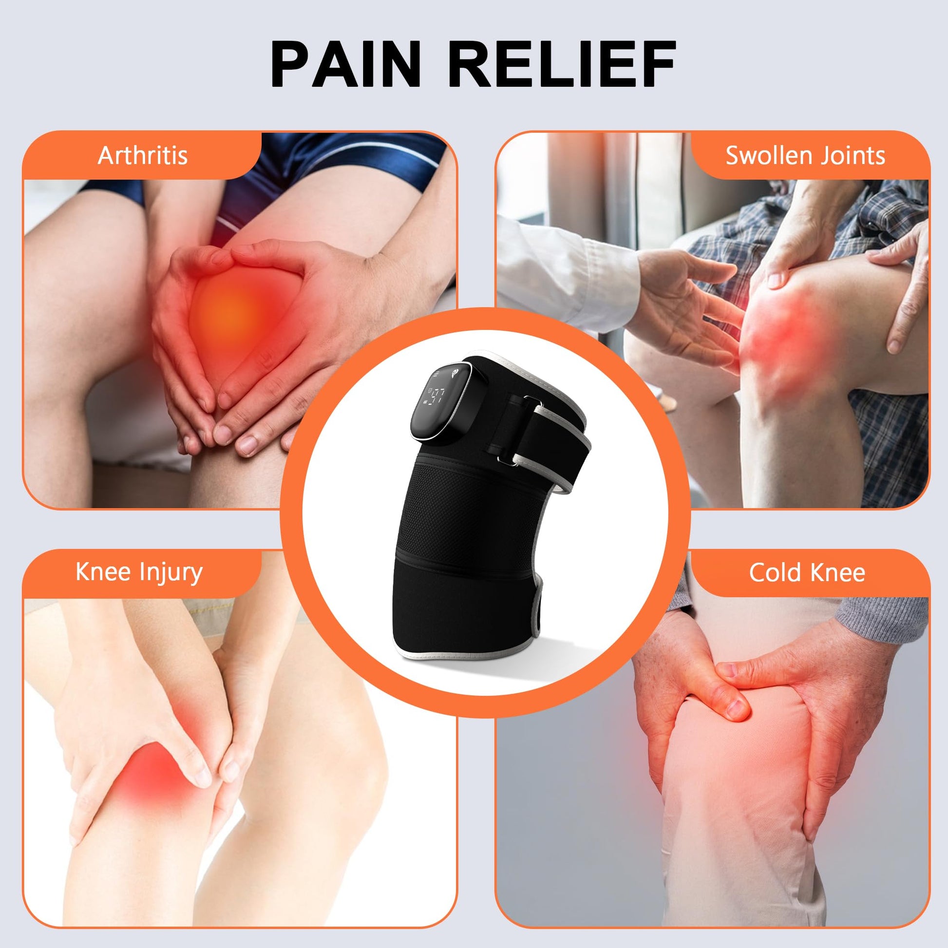 RAYOCON Red Light Therapy for Knee:Knee Massager with 6 Heat and 5 Vibration Infrared Red Light Therapy for Body Pain Relief Cordless Rechargeable Infrared Light Therapy Heated Knee Brace